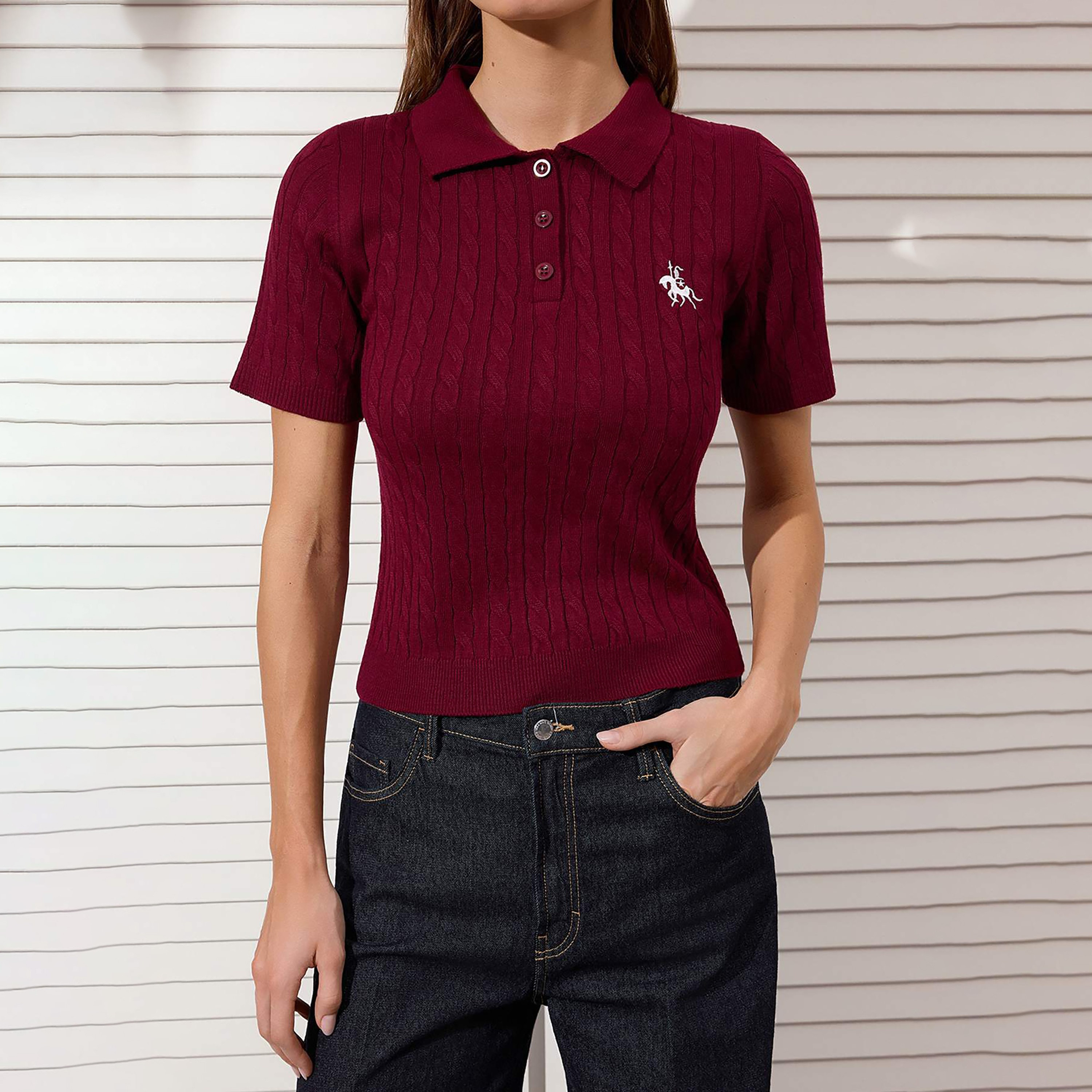 Trendyolmilla Cable Knit Collared Women's Knitted Top-women-clothing-shirtsandblouses-blouses-image-4