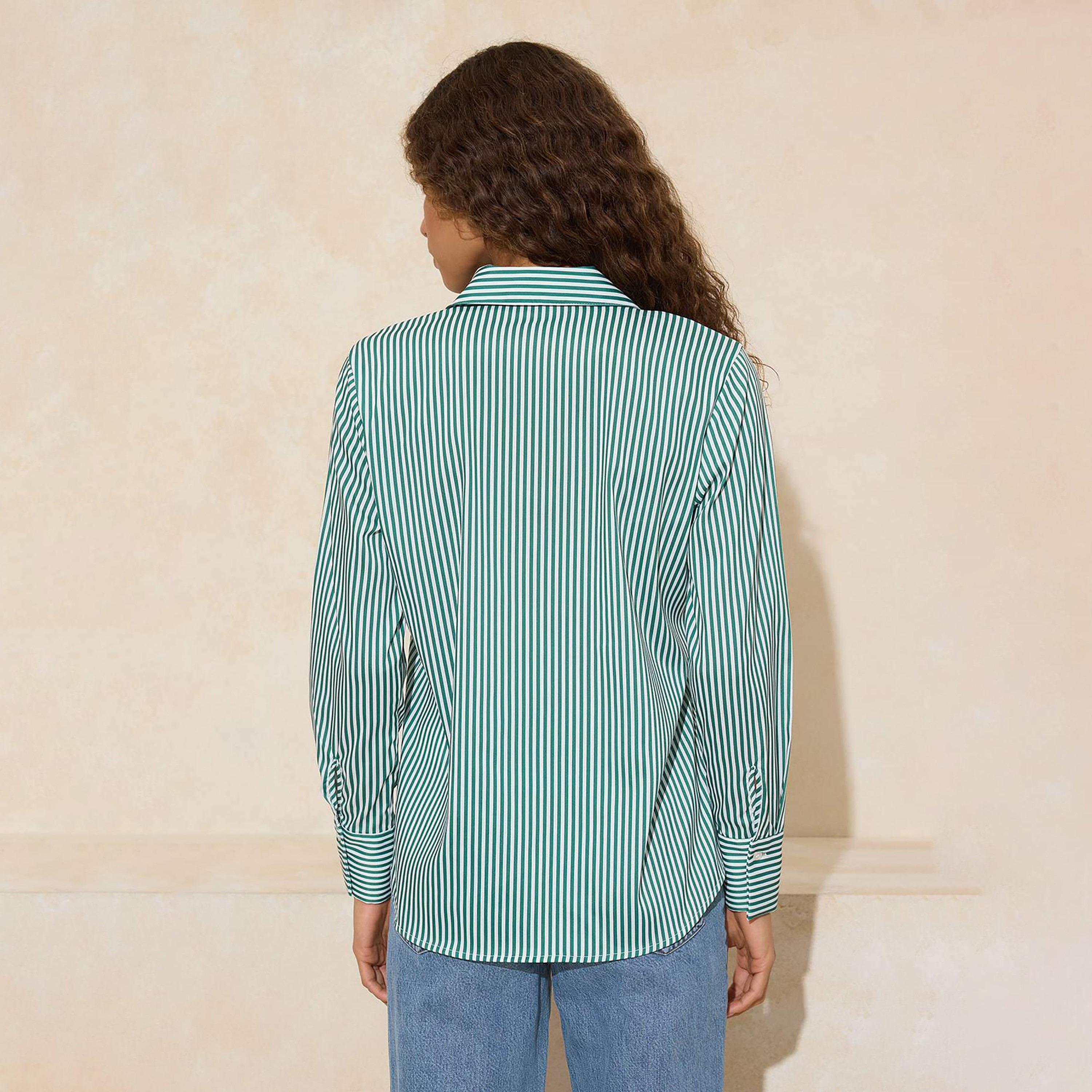 Green Striped Collared Women's Shirt-women-clothing-shirtsandblouses-shirts-image-5