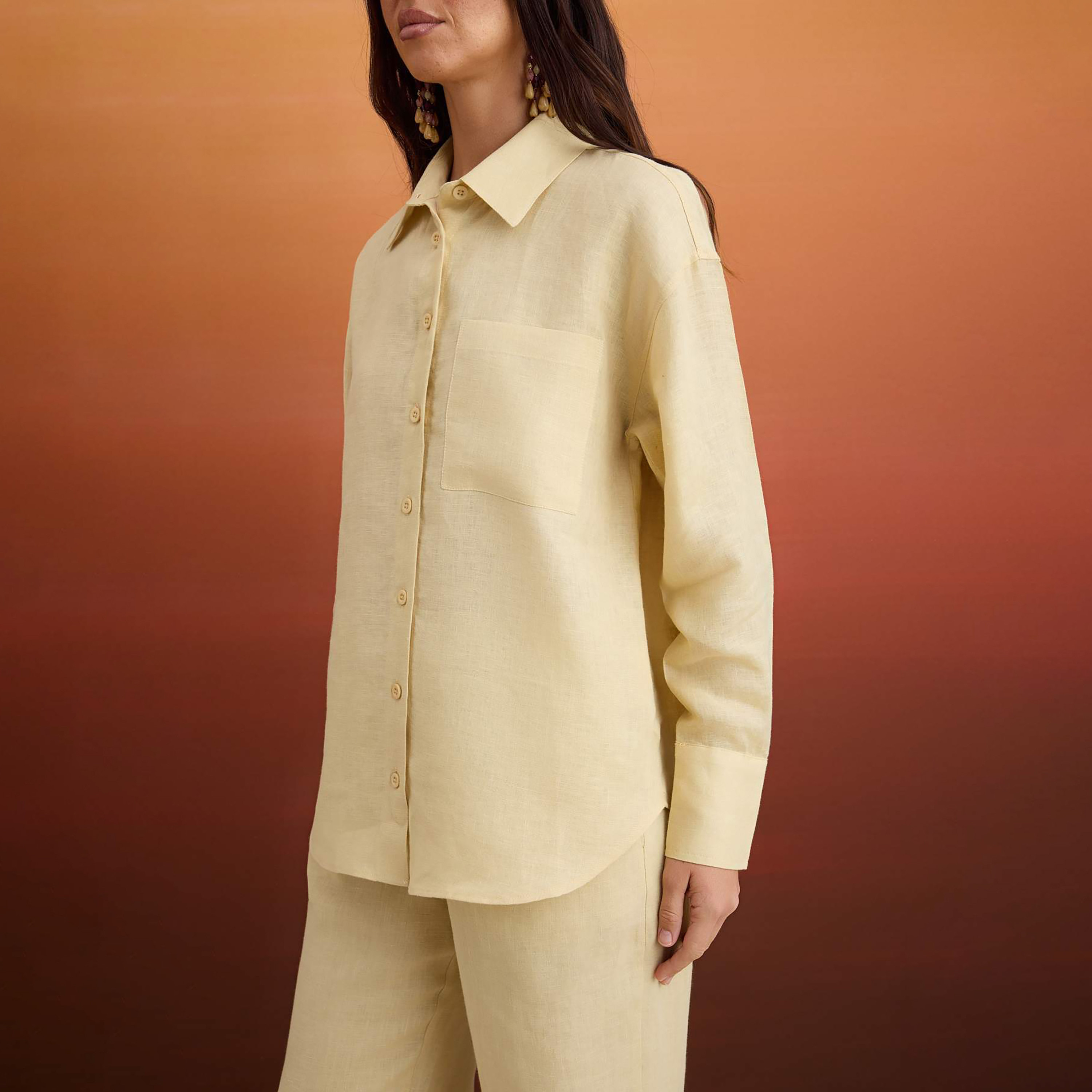 قميص حريمي بيج من قماش الكتان بياقة قميص وأكمام مسدلة من تريندyolميلا-women-clothing-shirtsandblouses-shirts-image-7