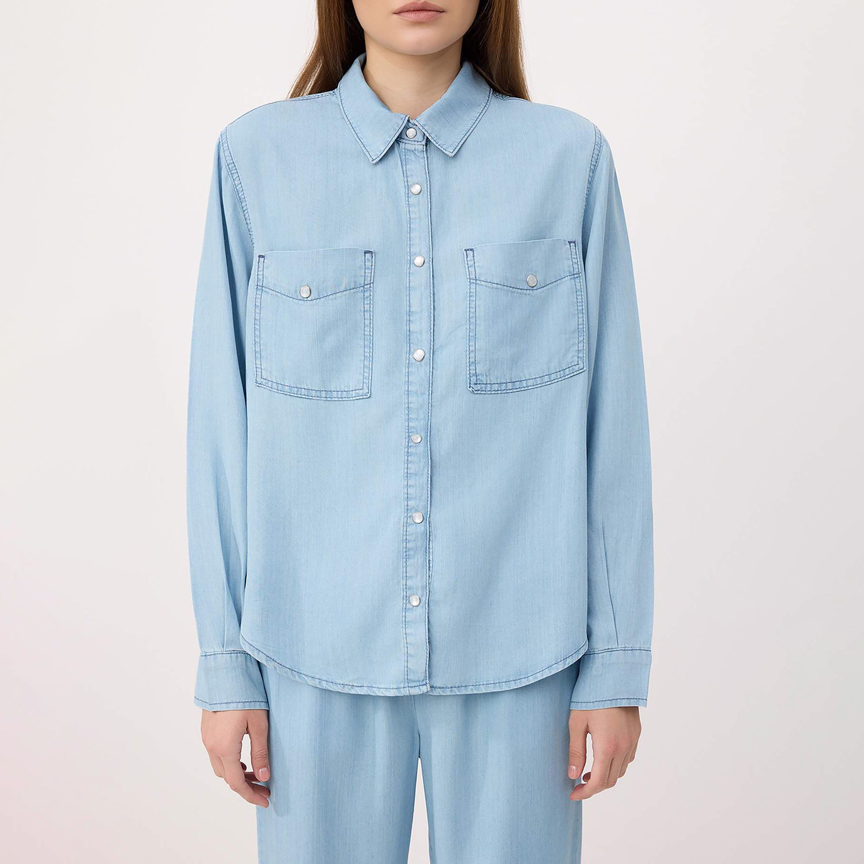 قميص حريمي أزرق بياقة مدببة من ترينديول ميلا-women-clothing-shirtsandblouses-shirts-image-4