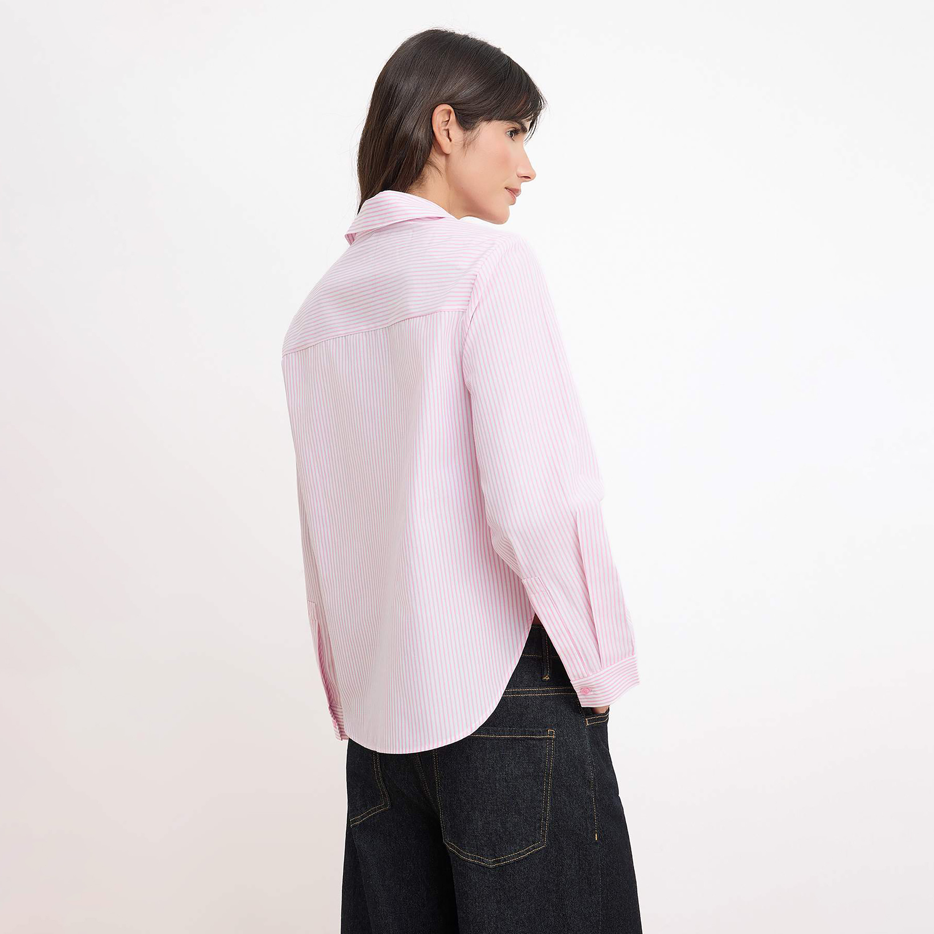 قميص حريمي مخطط وردي بياقة من ترينديول ميلا-women-clothing-shirtsandblouses-shirts-image-3