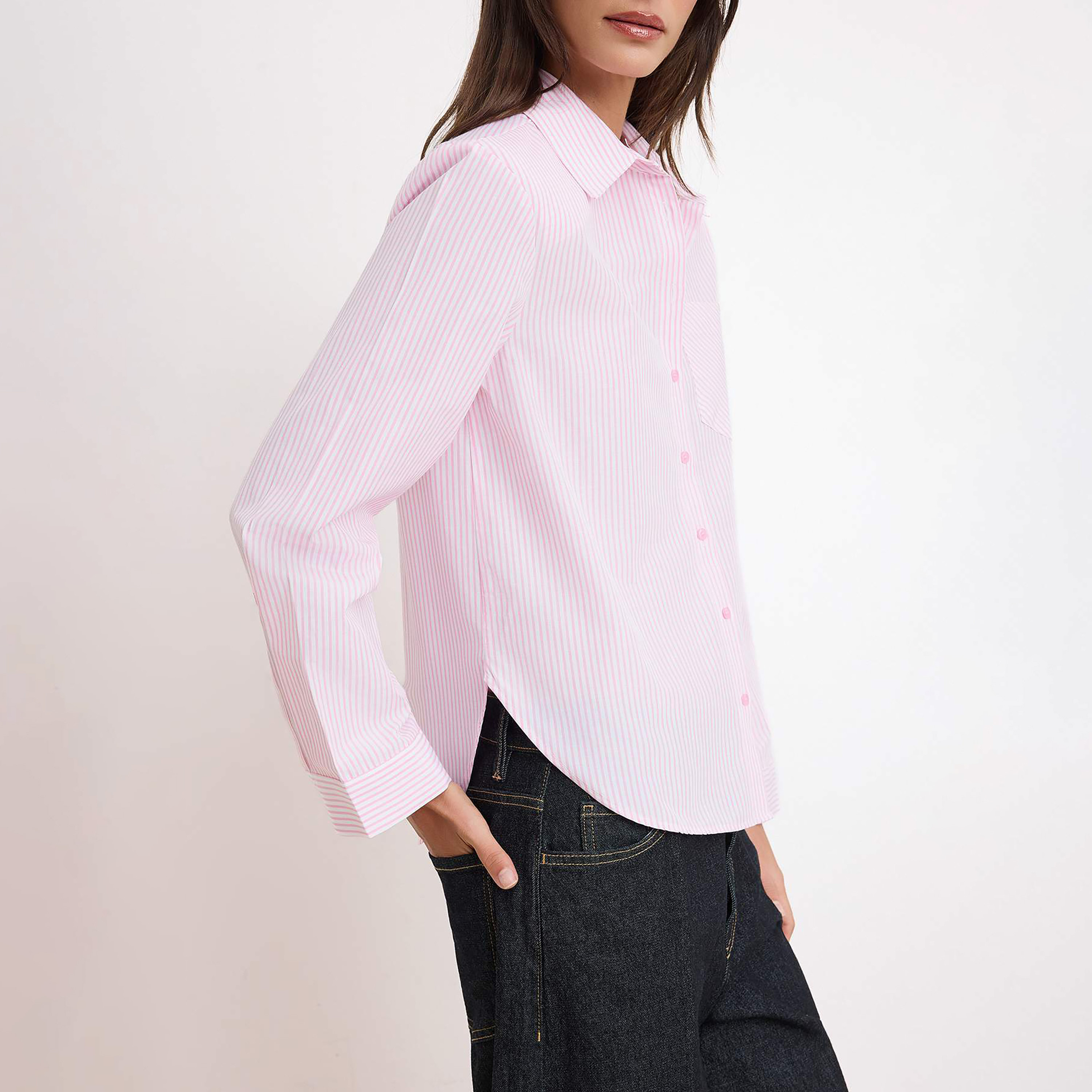 قميص حريمي مخطط وردي بياقة من ترينديول ميلا-women-clothing-shirtsandblouses-shirts-image-4