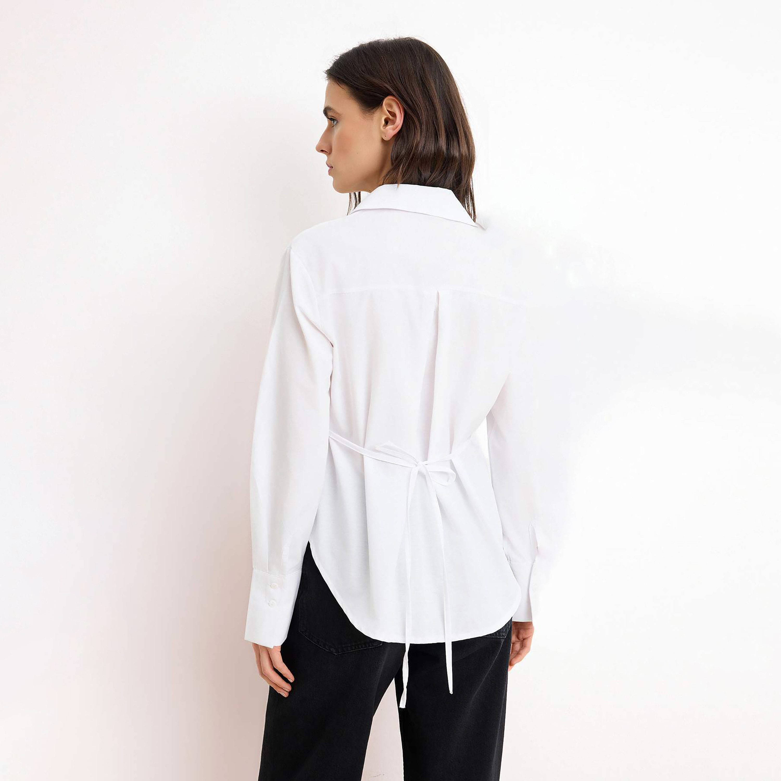 White Lace Detailed Collared Wide Cuffed Women's Shirt-women-clothing-shirtsandblouses-shirts-image-3