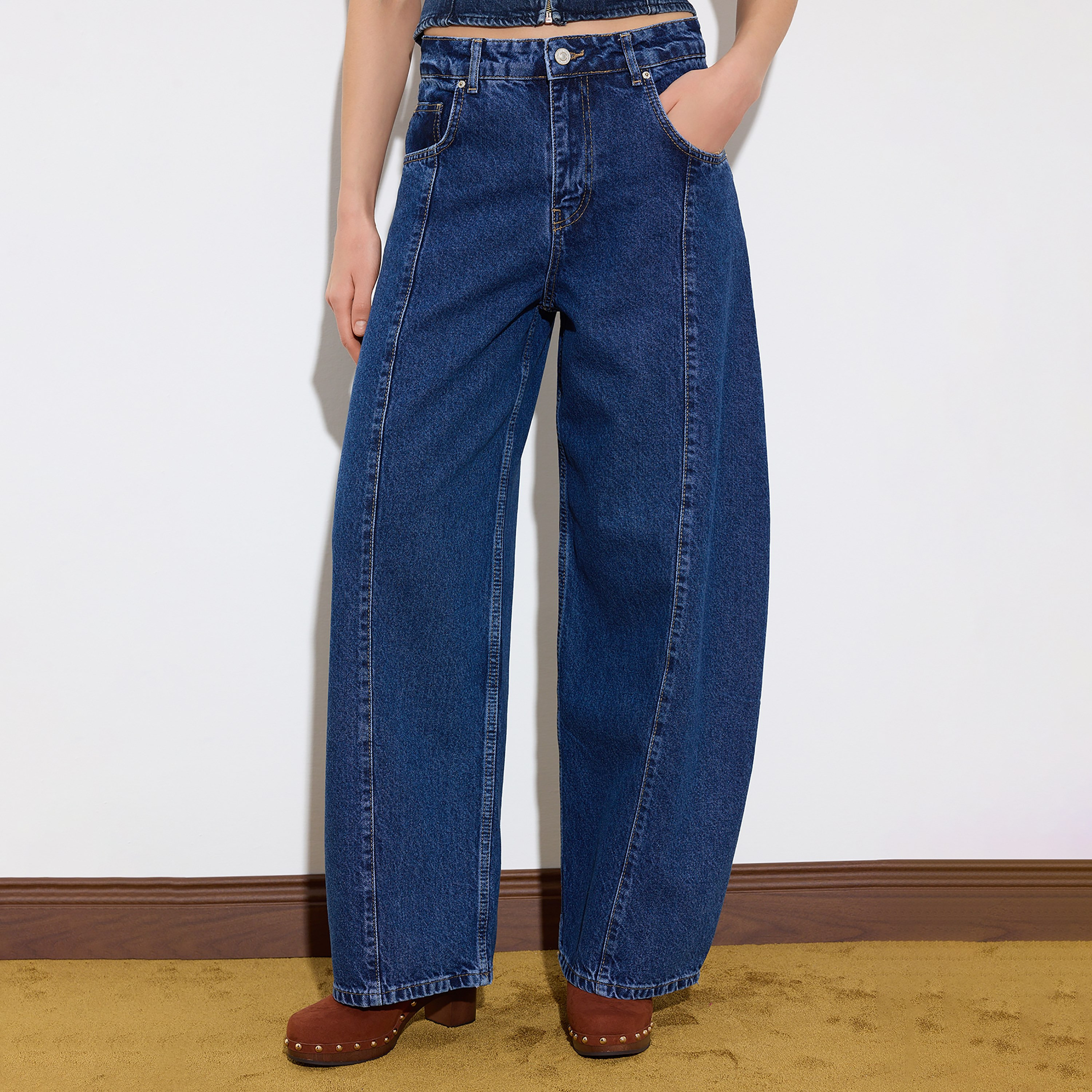 جينز حريمي أزرق قطن بقصة بارل ليغ من ترينديول ميلا-women-clothing-jeans-image-1