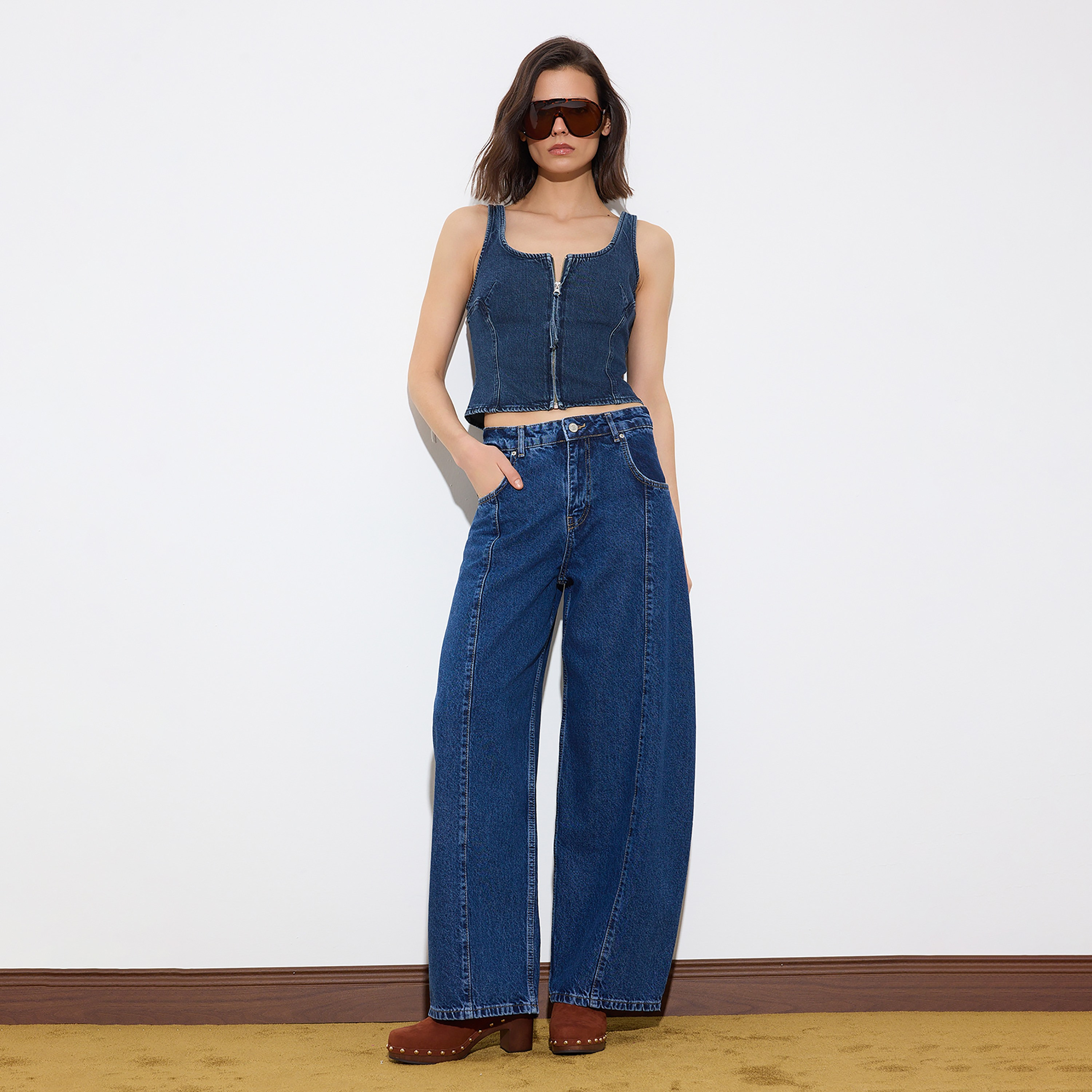 جينز حريمي أزرق قطن بقصة بارل ليغ من ترينديول ميلا-women-clothing-jeans-image-2