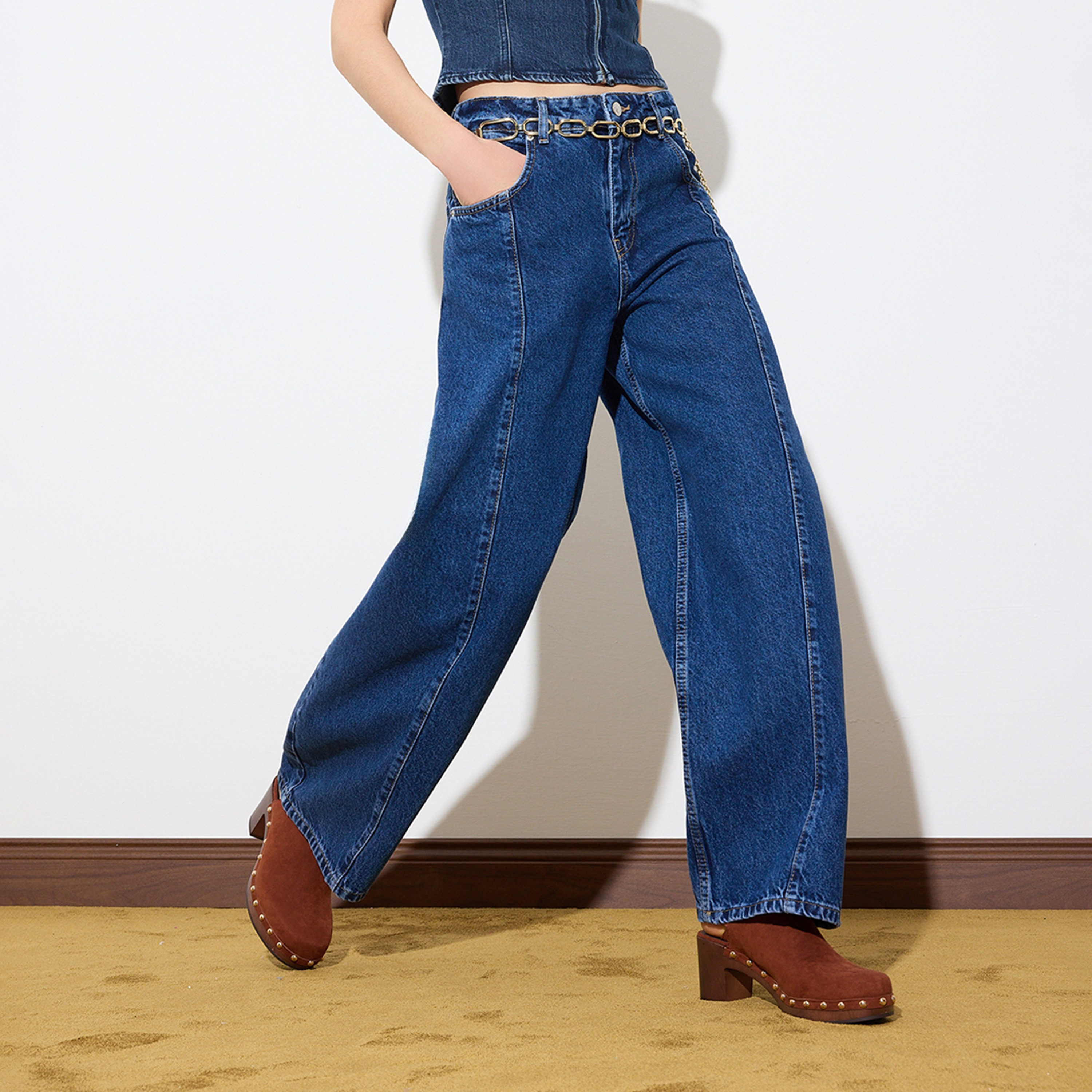 جينز حريمي أزرق قطن بقصة بارل ليغ من ترينديول ميلا-women-clothing-jeans-image-3
