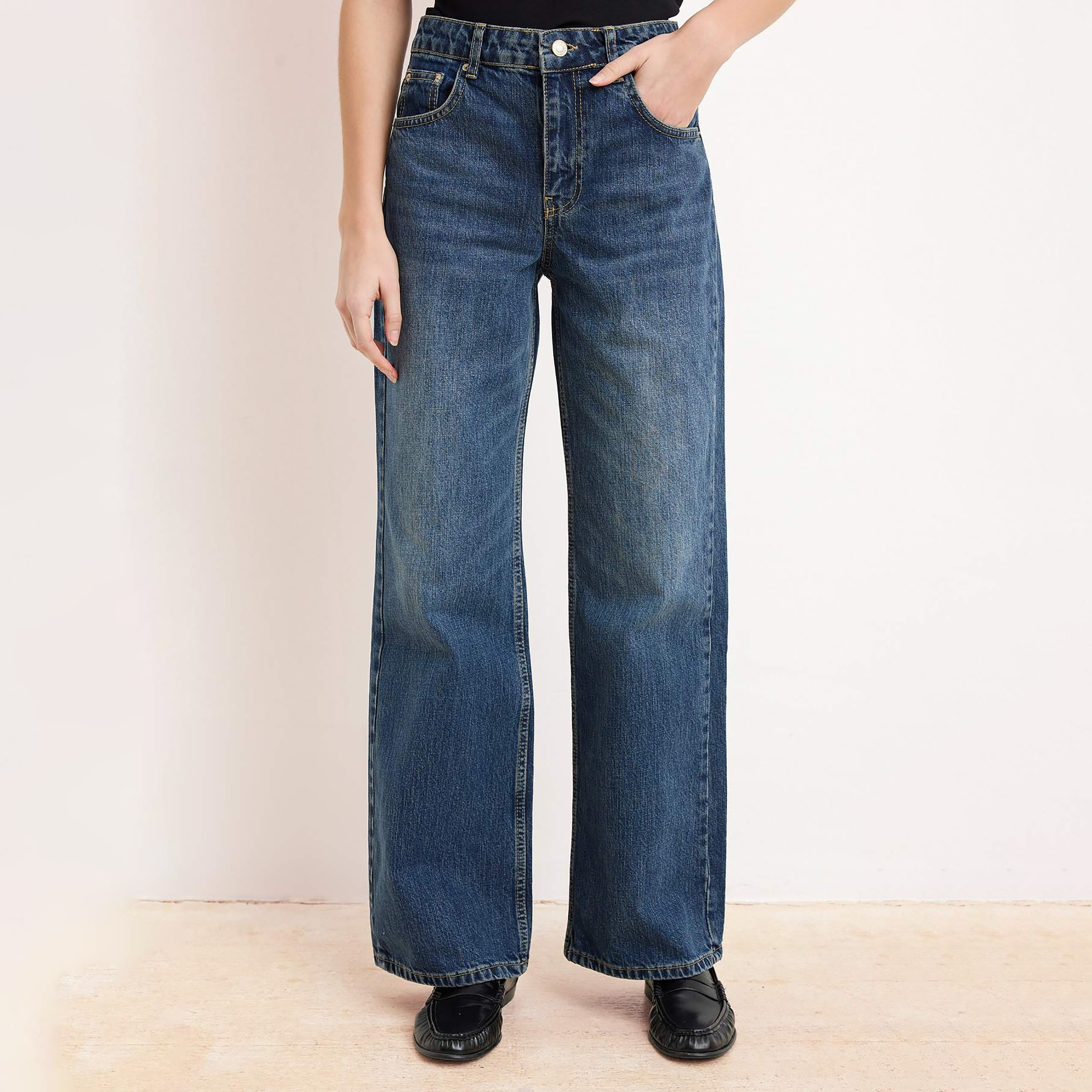 Trendyolmilla Blue Cotton Women's Straight Jeans-women-clothing-jeans-image-1