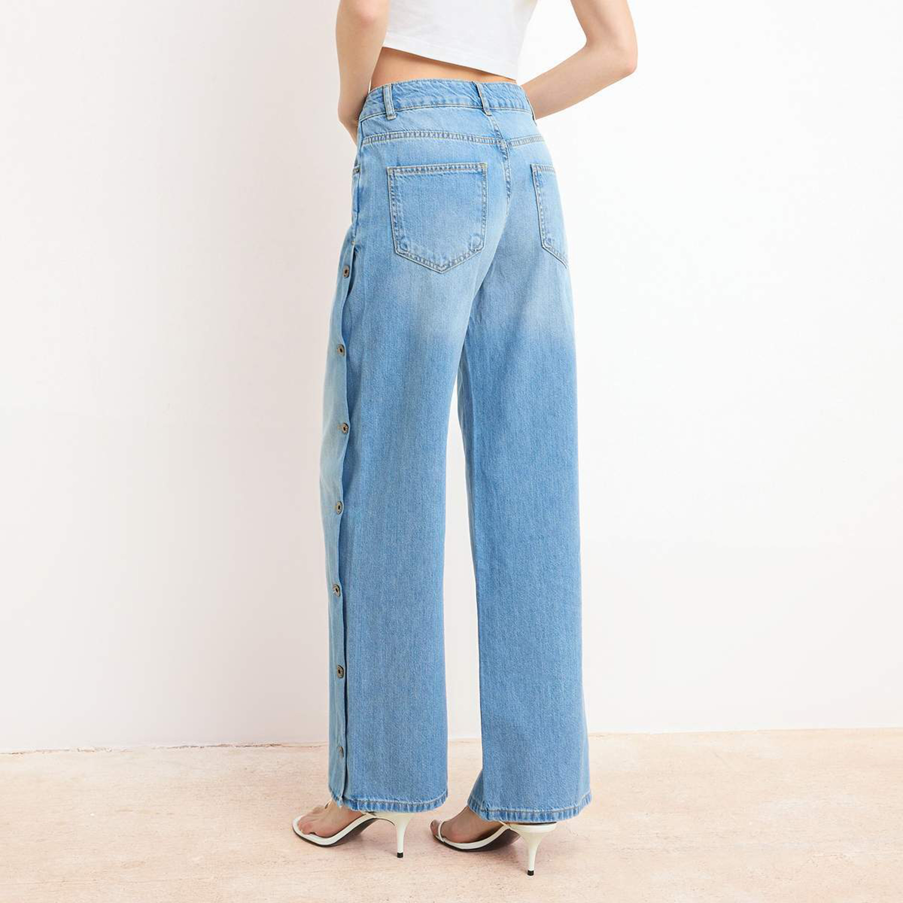 Blue Cotton Wide Leg Women's Jeans-women-clothing-jeans-image-4
