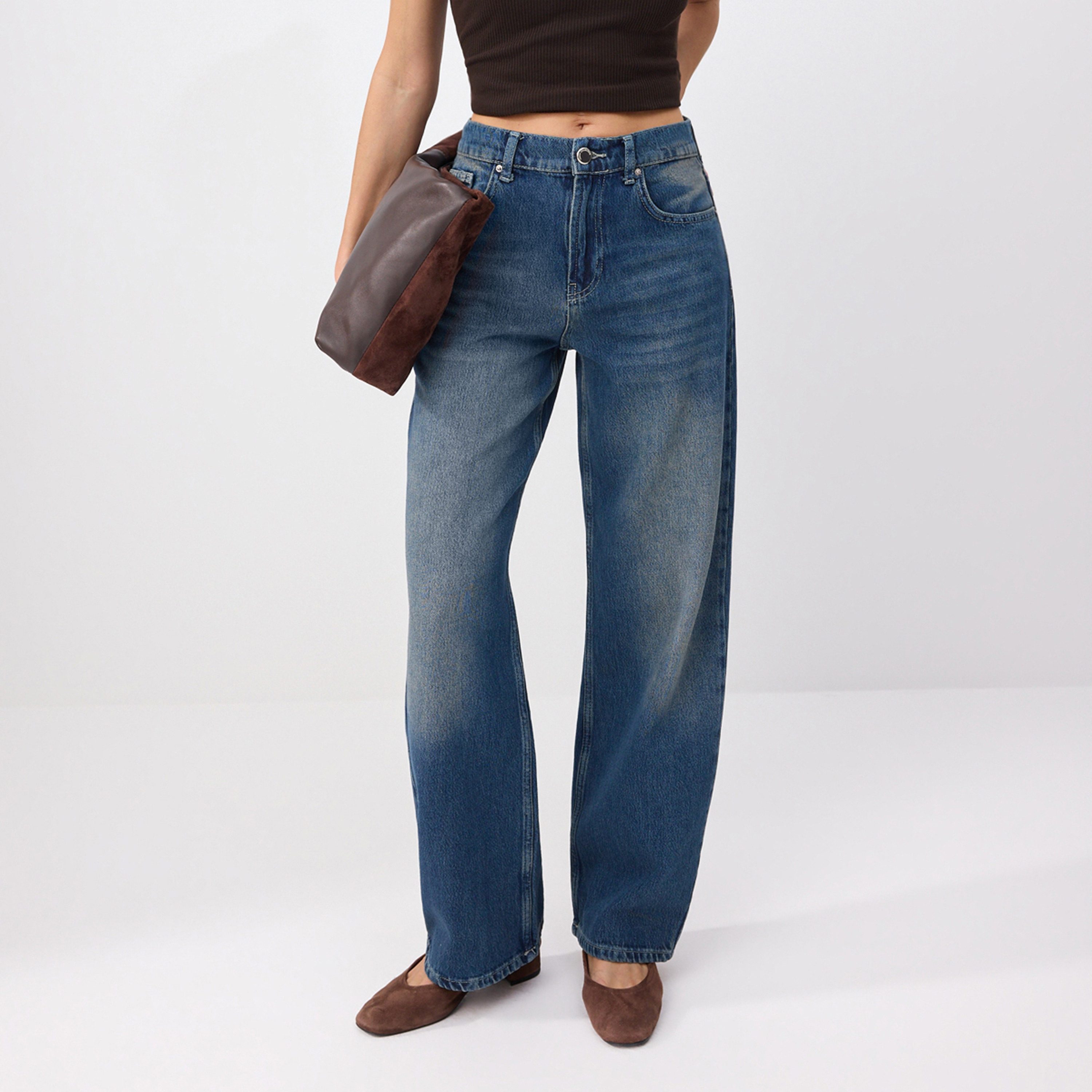 Blue Tencel Wide Leg Women's Jeans-women-clothing-jeans-image-1