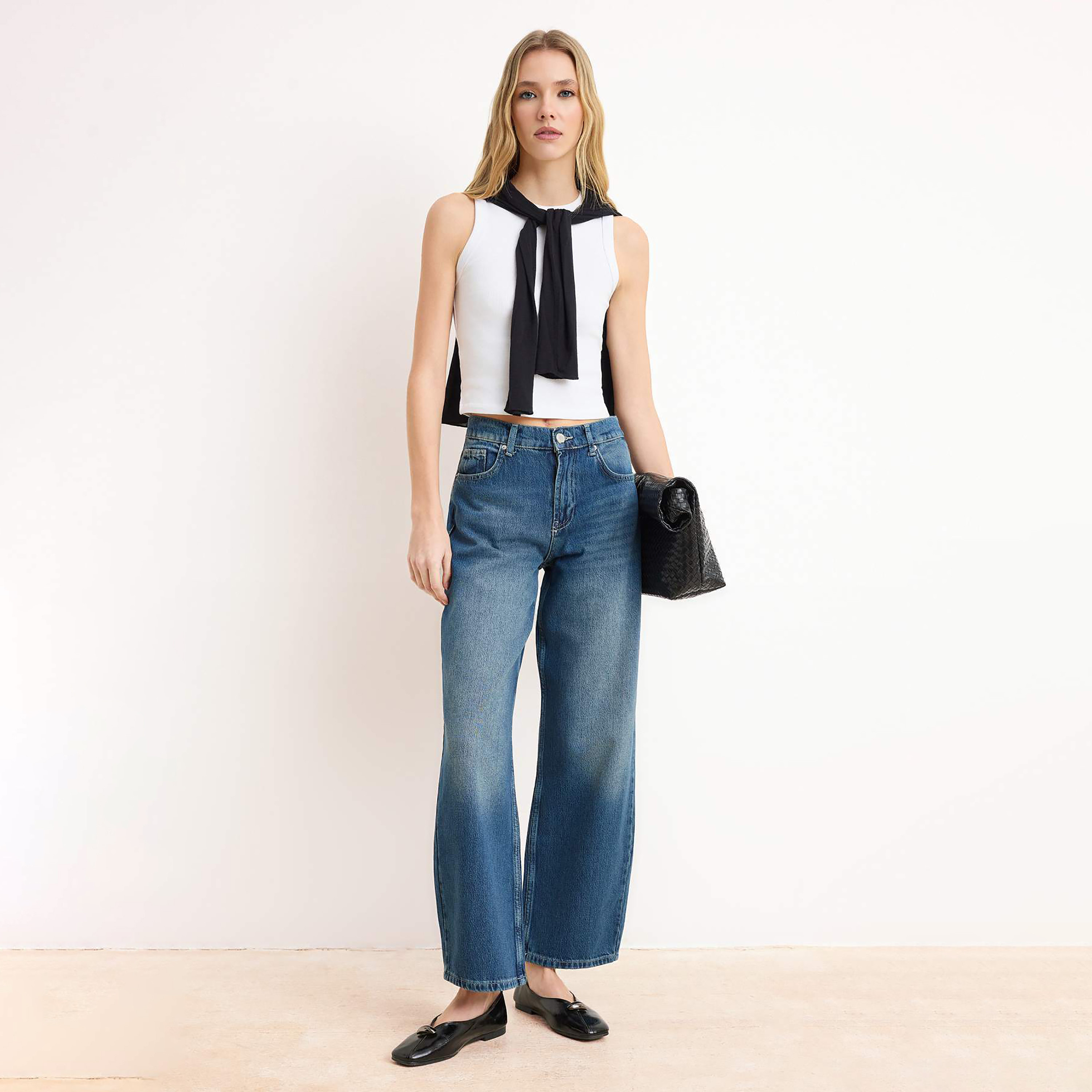 Blue Tencel Wide Leg Women's Jeans-women-clothing-jeans-image-2