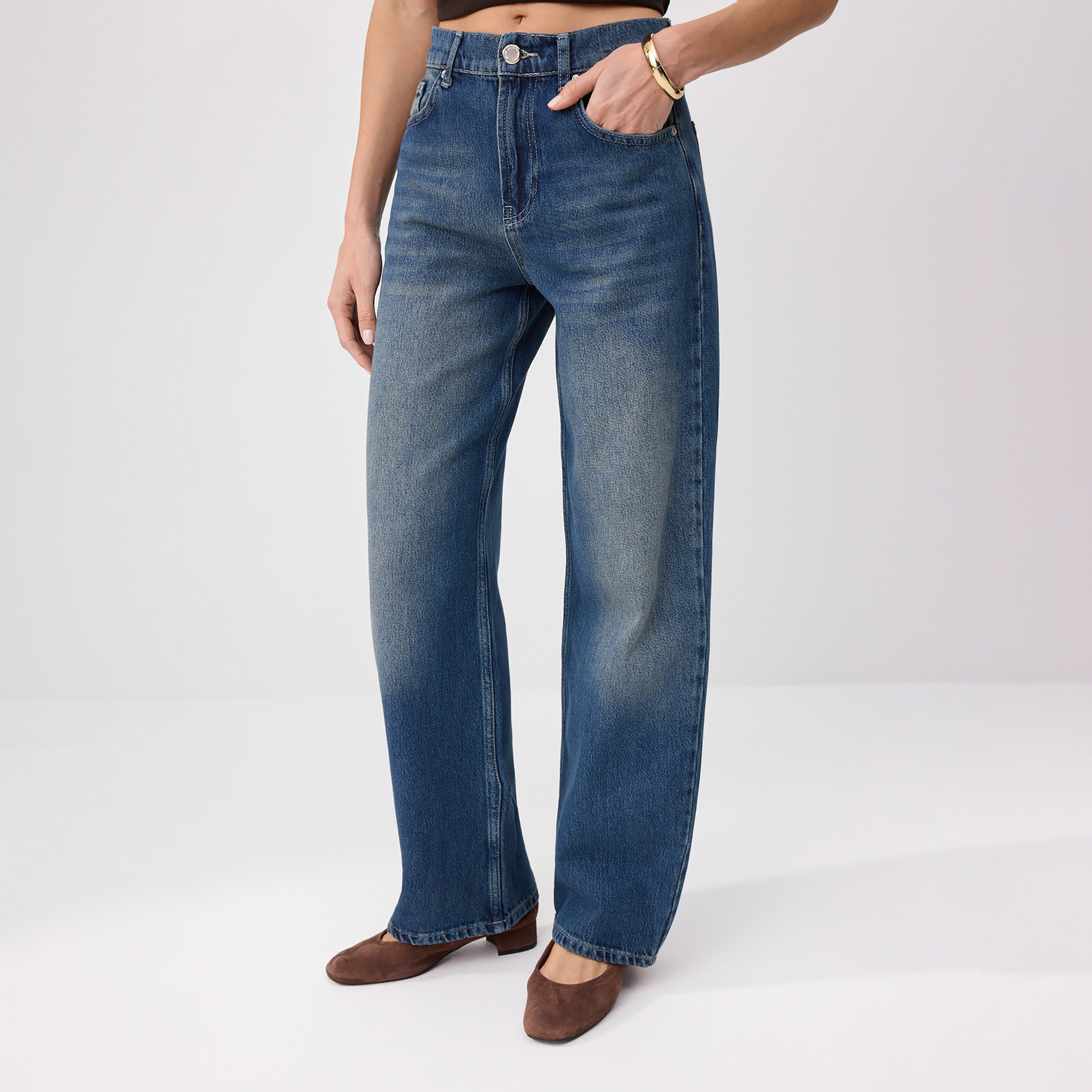 Blue Tencel Wide Leg Women's Jeans-women-clothing-jeans-image-3