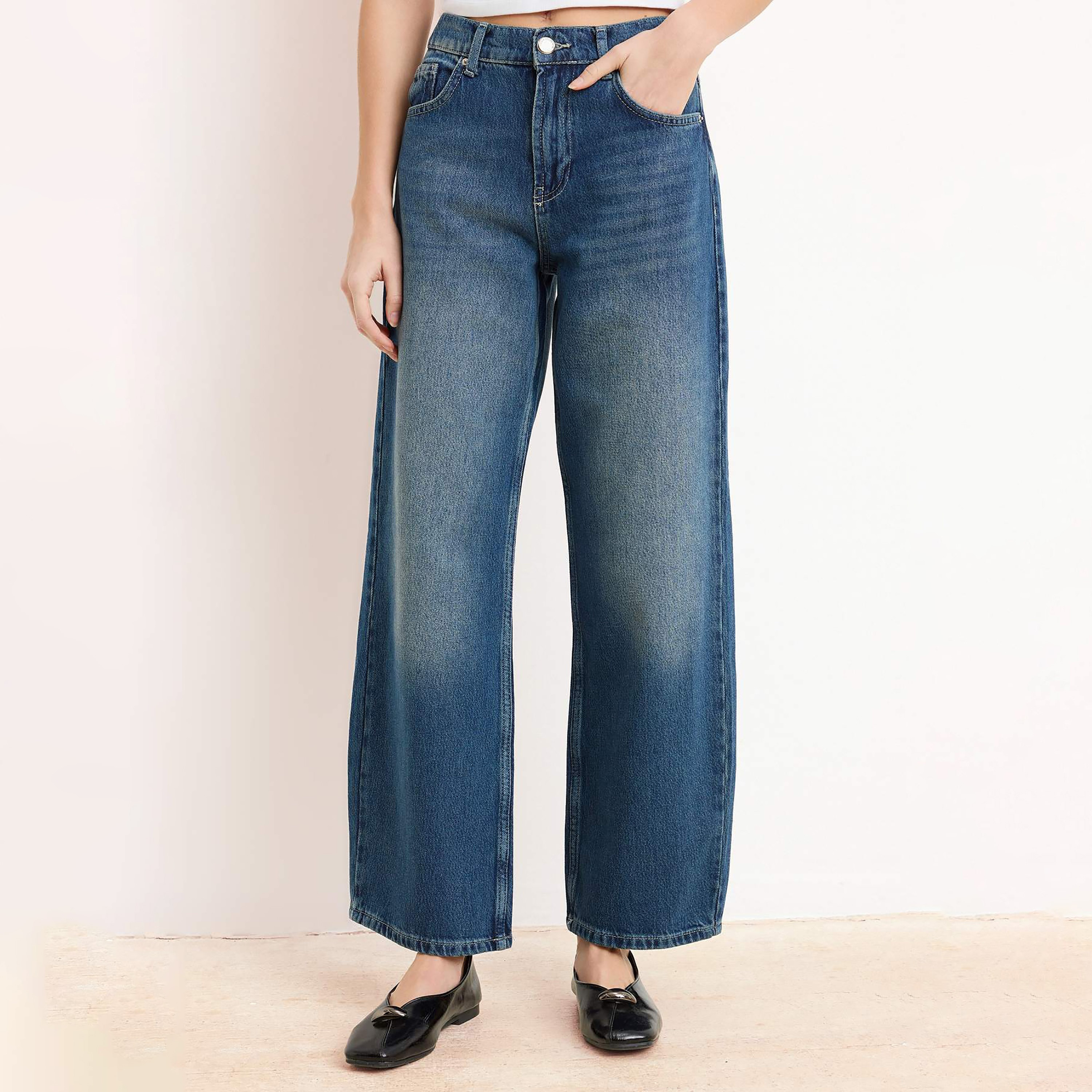 Blue Tencel Wide Leg Women's Jeans-women-clothing-jeans-image-6