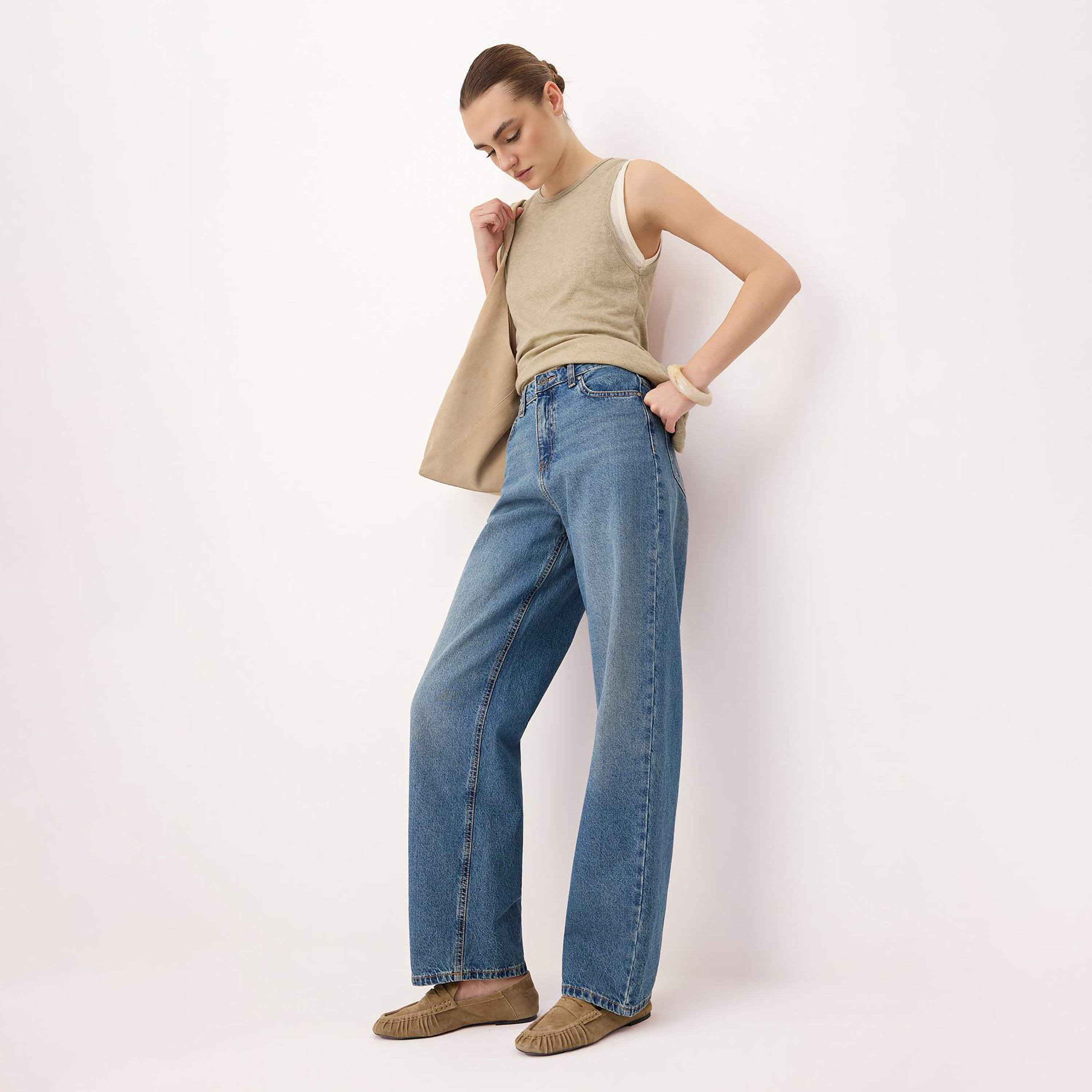 Trendyolmilla Blue Cotton Women's Straight Leg Jeans-women-clothing-jeans-image-2