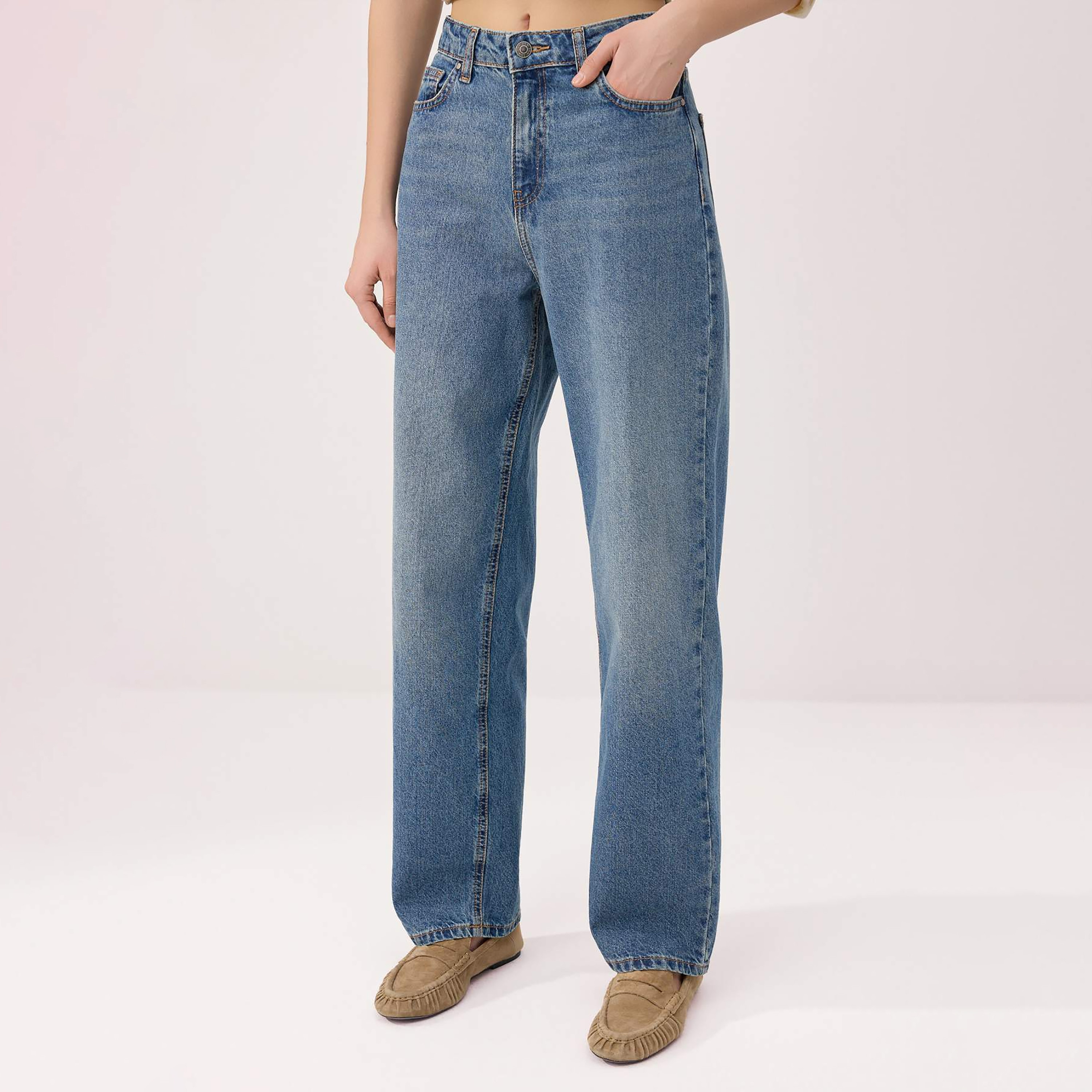 Trendyolmilla Blue Cotton Women's Straight Leg Jeans-women-clothing-jeans-image-3