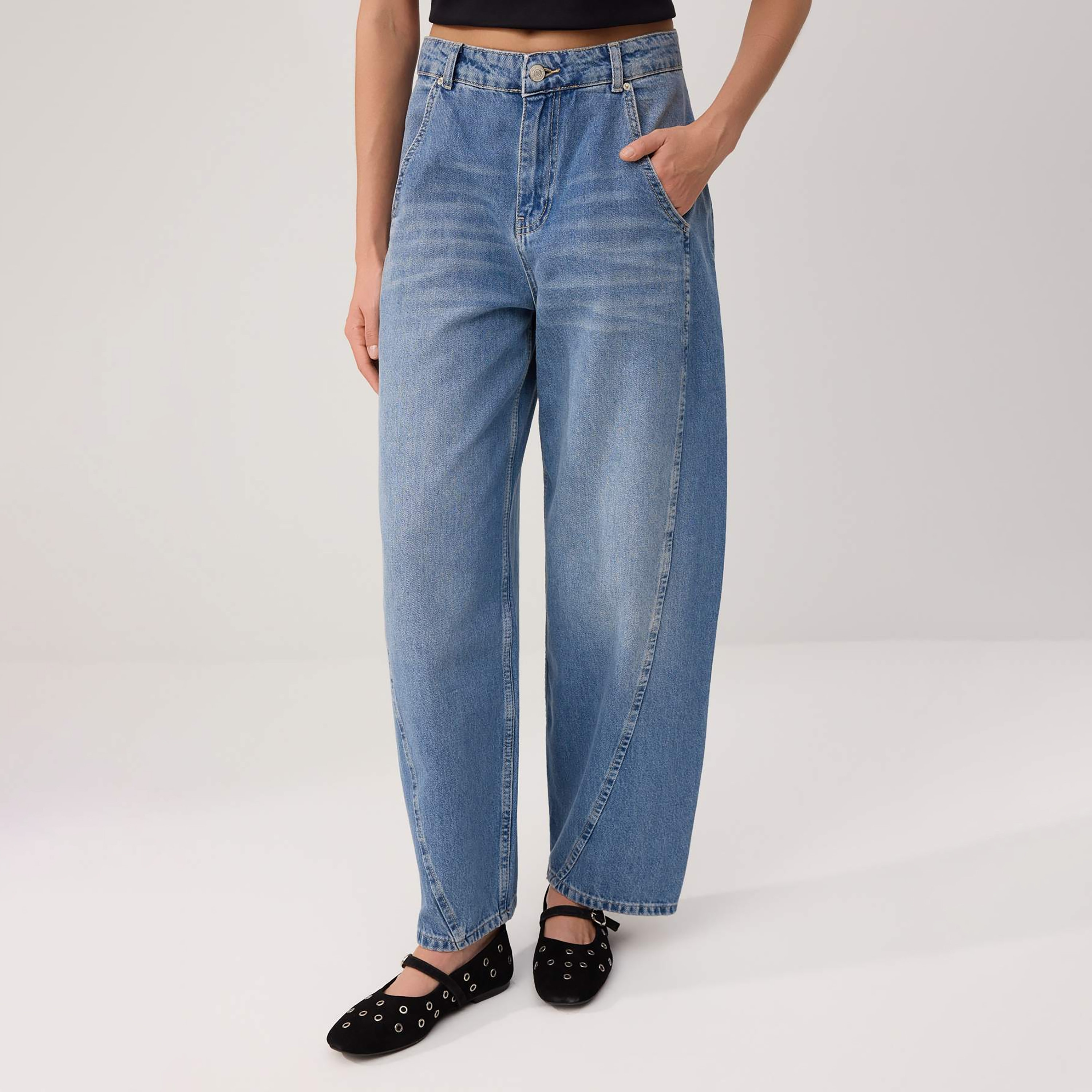 Trendyolmilla Blue Cotton Women's Barrel Leg Jeans-women-clothing-jeans-image-1