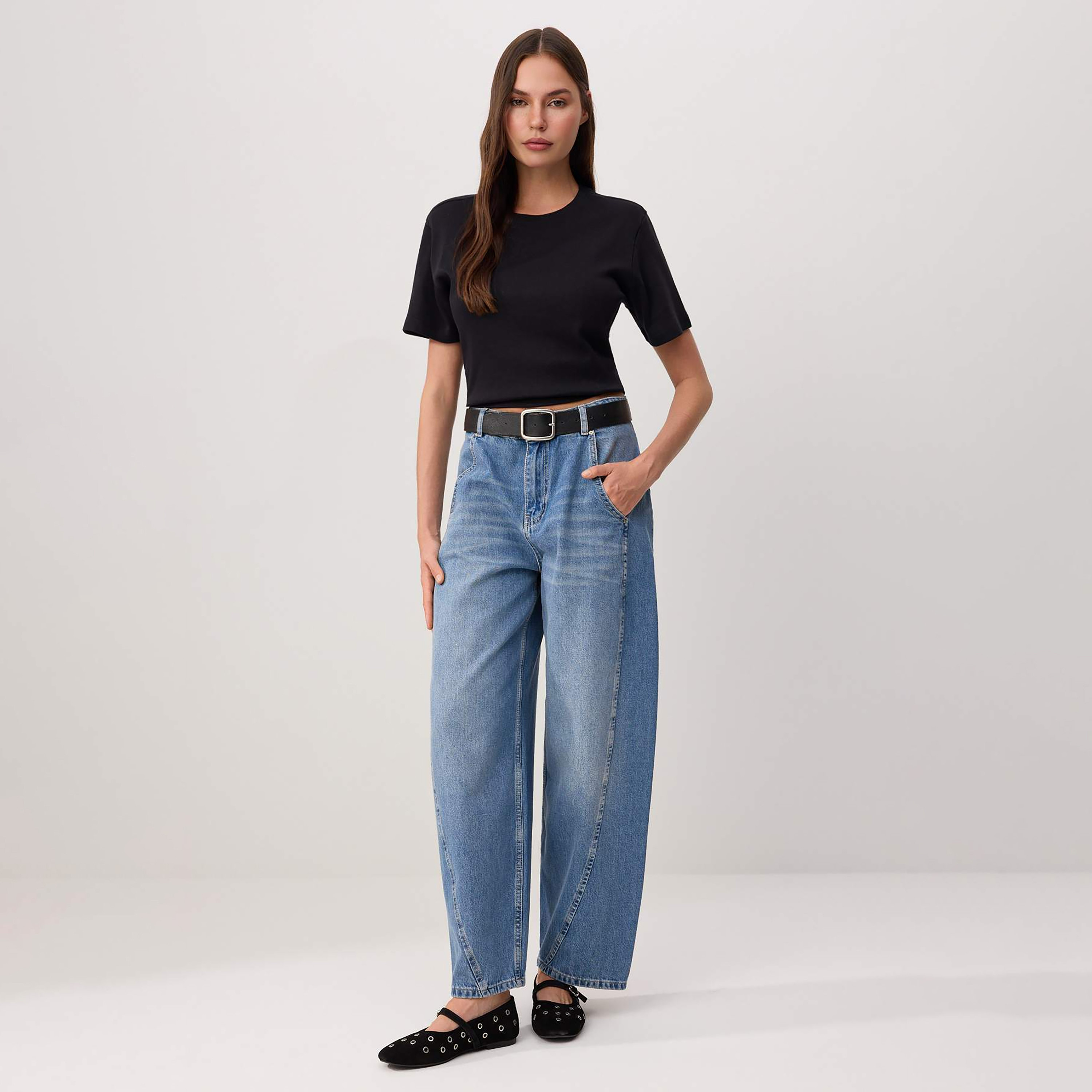 Trendyolmilla Blue Cotton Women's Barrel Leg Jeans-women-clothing-jeans-image-2