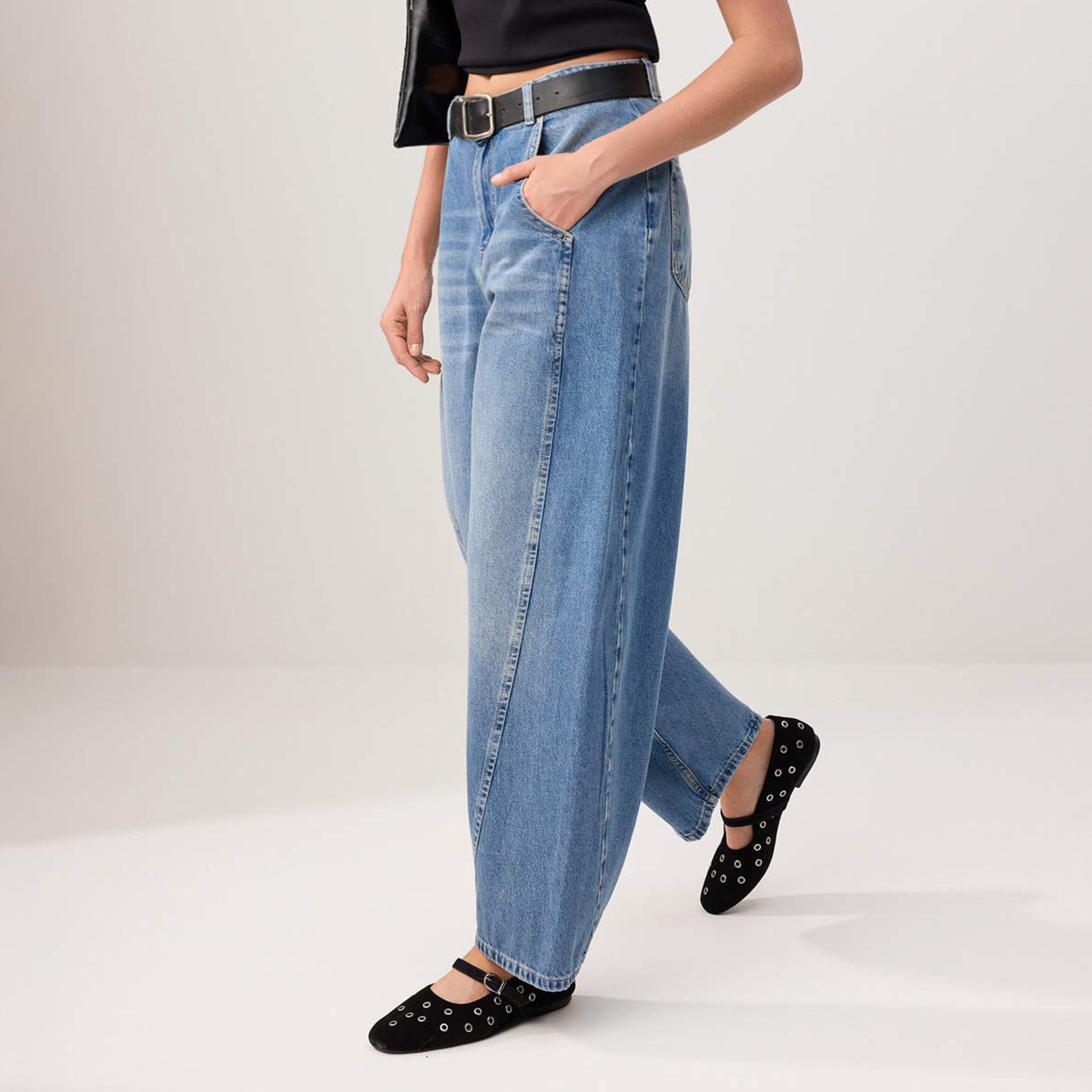 Trendyolmilla Blue Cotton Women's Barrel Leg Jeans-women-clothing-jeans-image-3