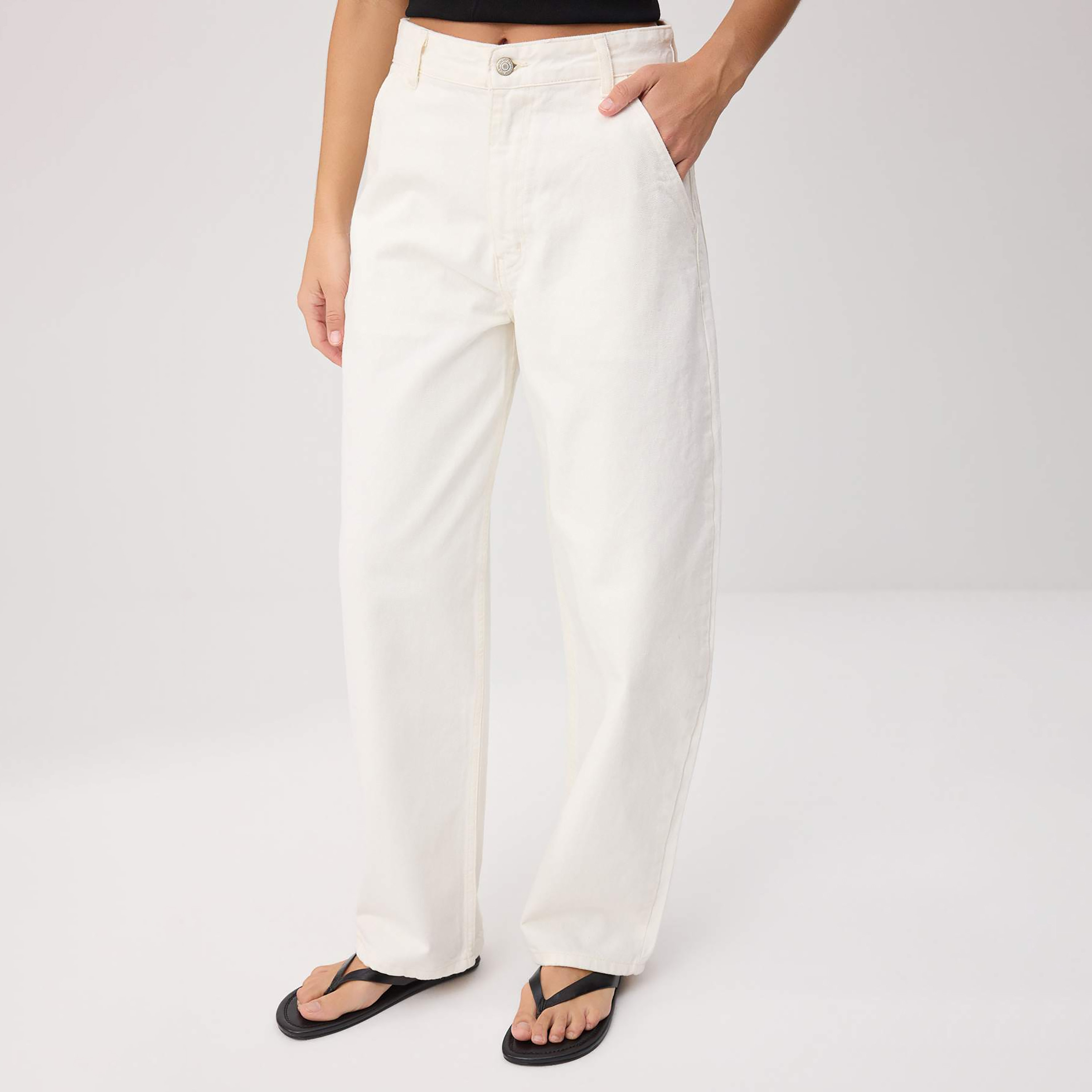 Trendyolmilla White Cotton Women's Straight Jeans-women-clothing-jeans-image-1