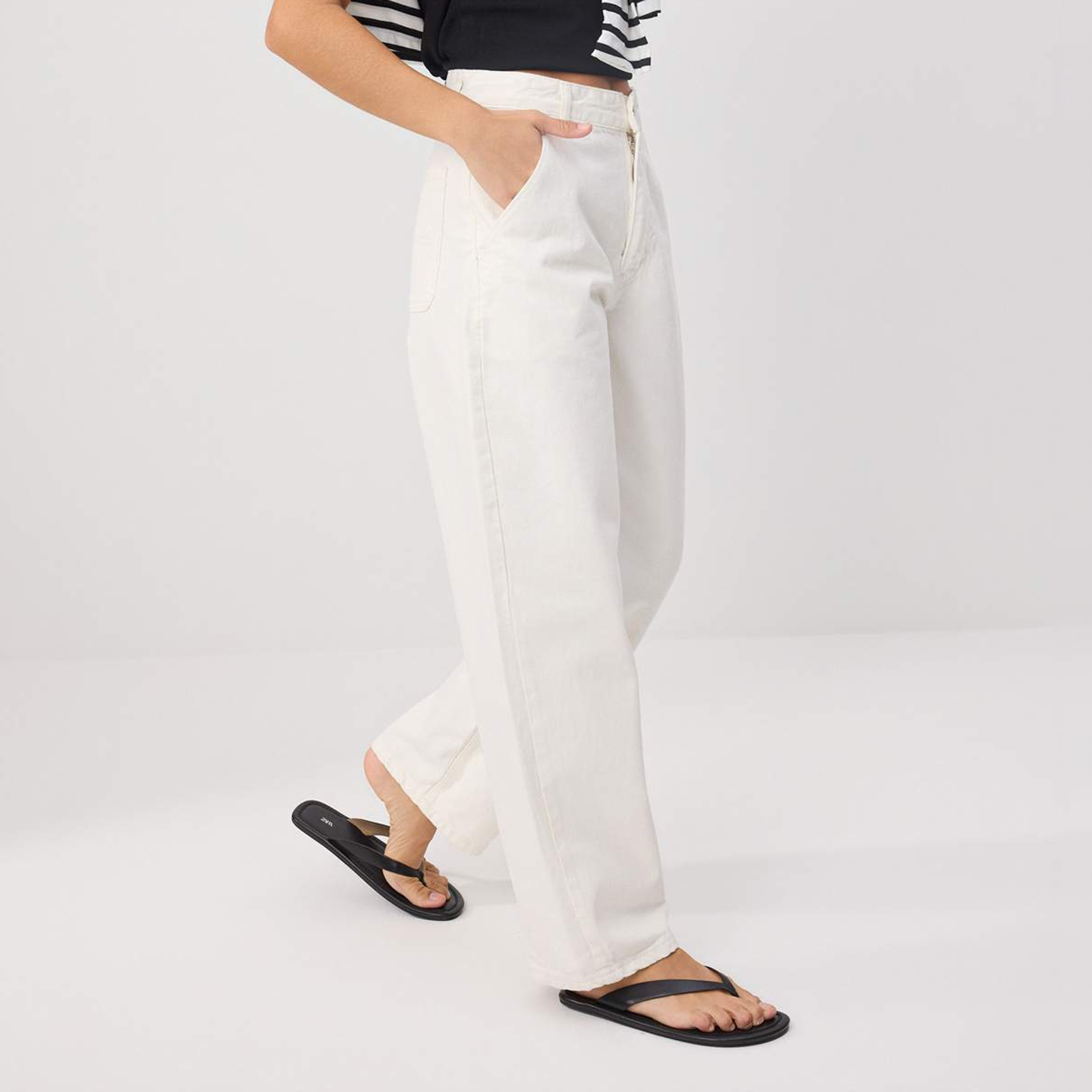 Trendyolmilla White Cotton Women's Straight Jeans-women-clothing-jeans-image-3