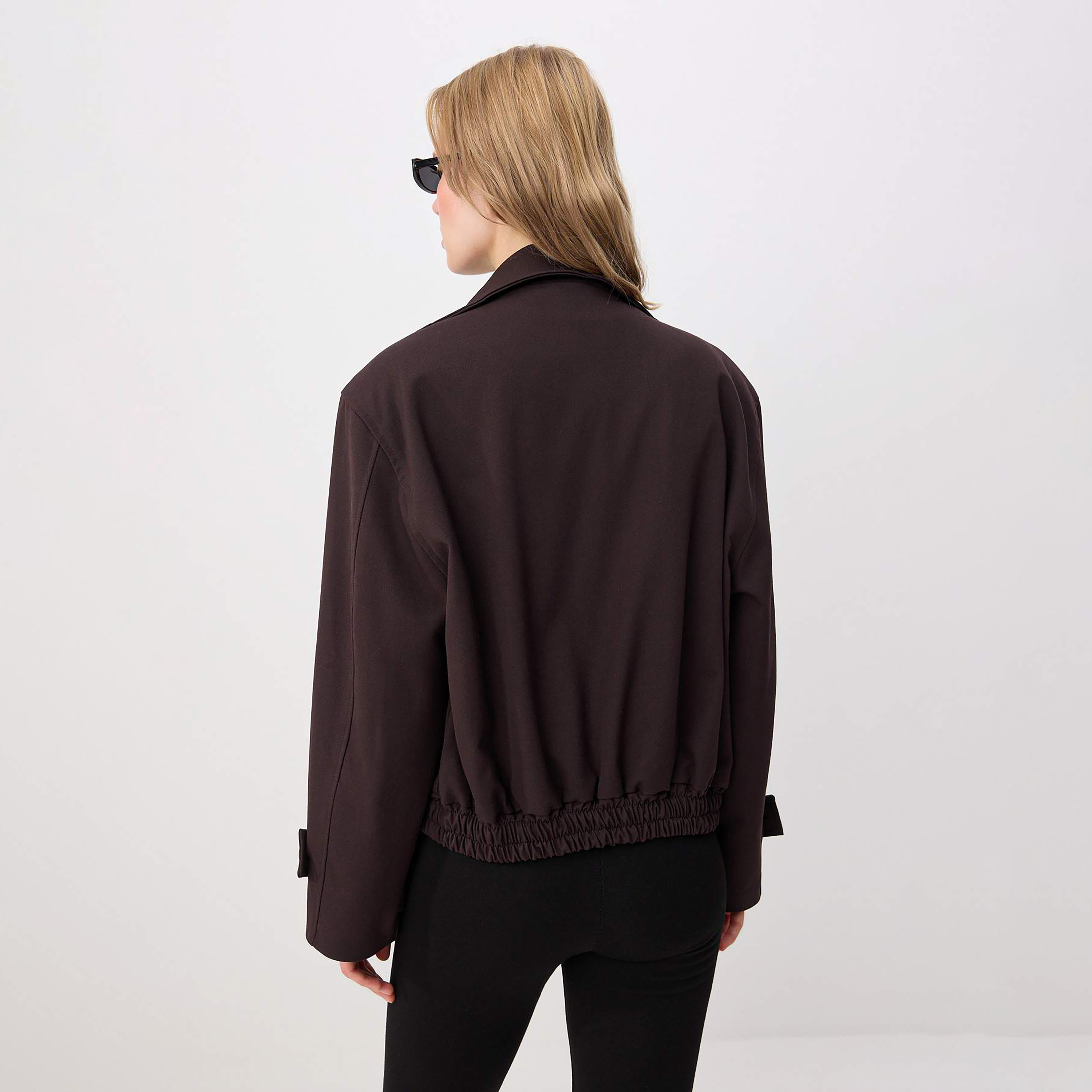 جاكيت حريمي بصف أزرار مزدوج بياقة عالية (فانل) باللون البني من تريندyol ميلا-women-winterwear-coatsandjackets-jackets-image-3