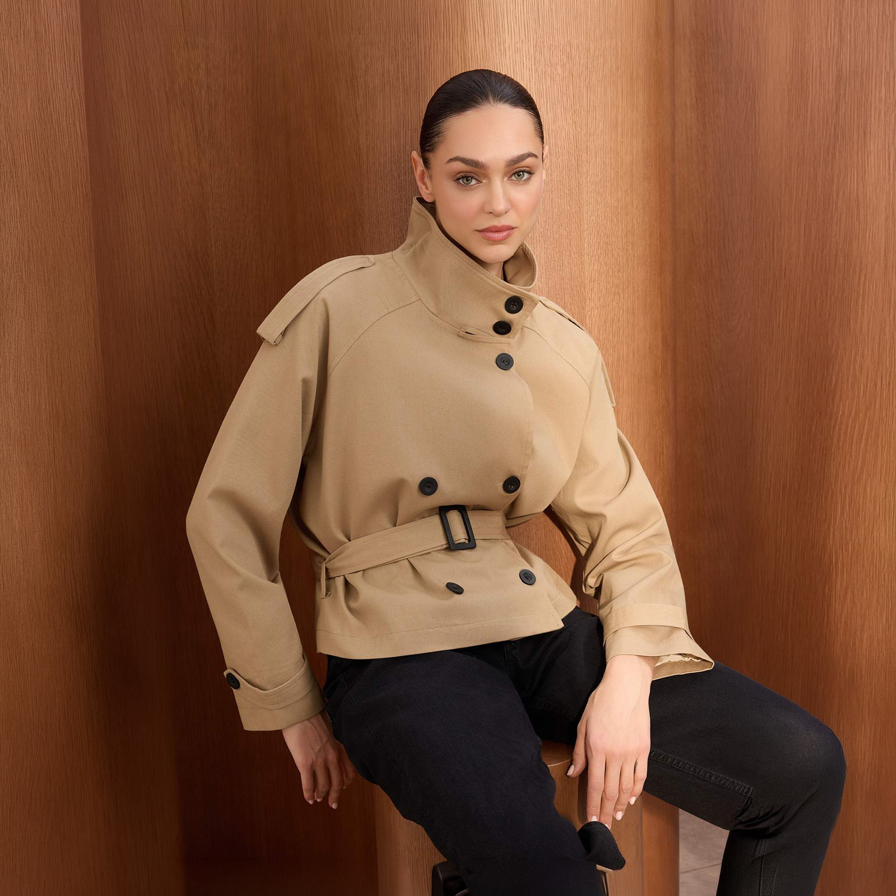 Trendyolmilla Cotton Funnel Neck Raglan Sleeves Women's Trench Jacket-women-winterwear-coatsandjackets-coats-image-3