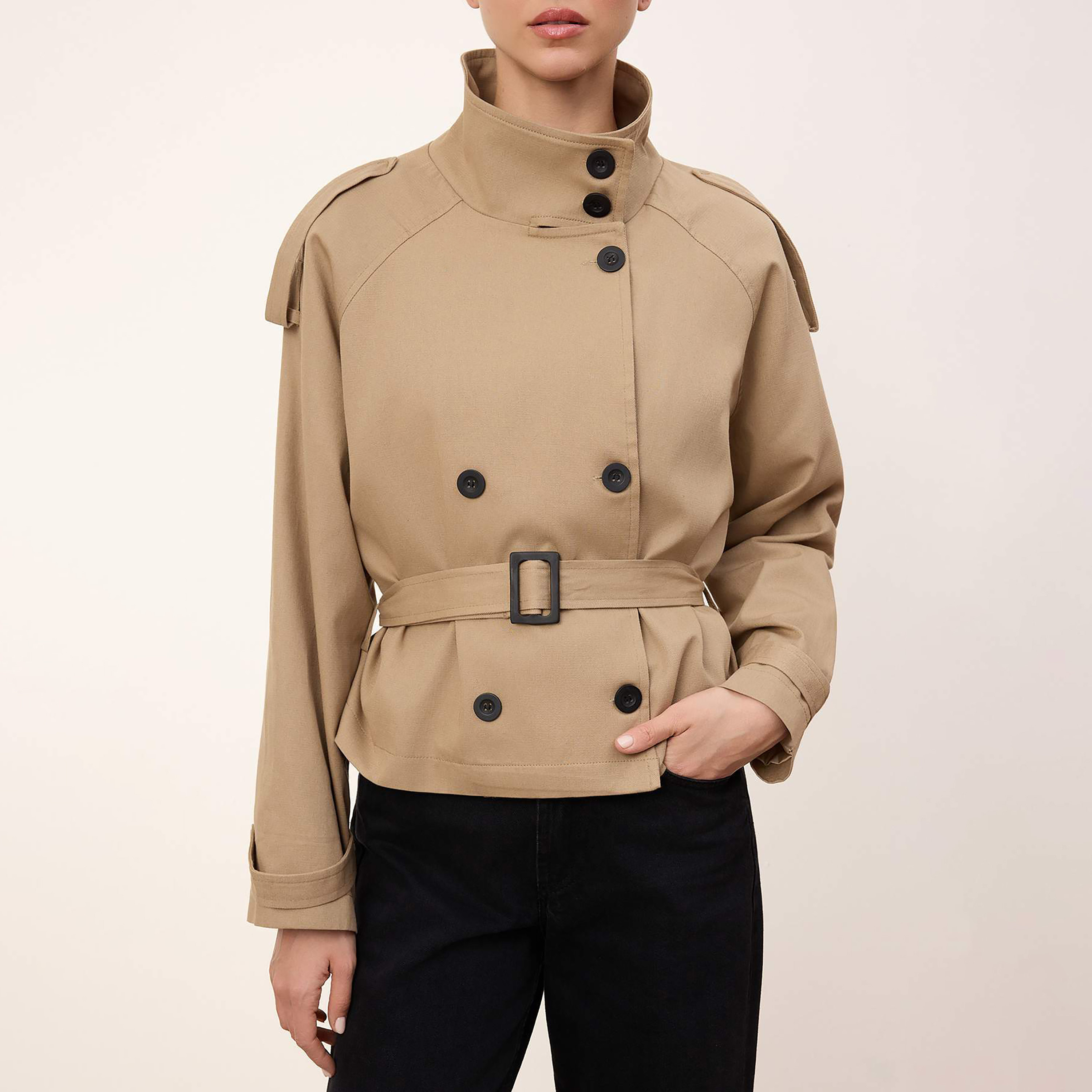 Trendyolmilla Cotton Funnel Neck Raglan Sleeves Women's Trench Jacket-women-winterwear-coatsandjackets-coats-image-5