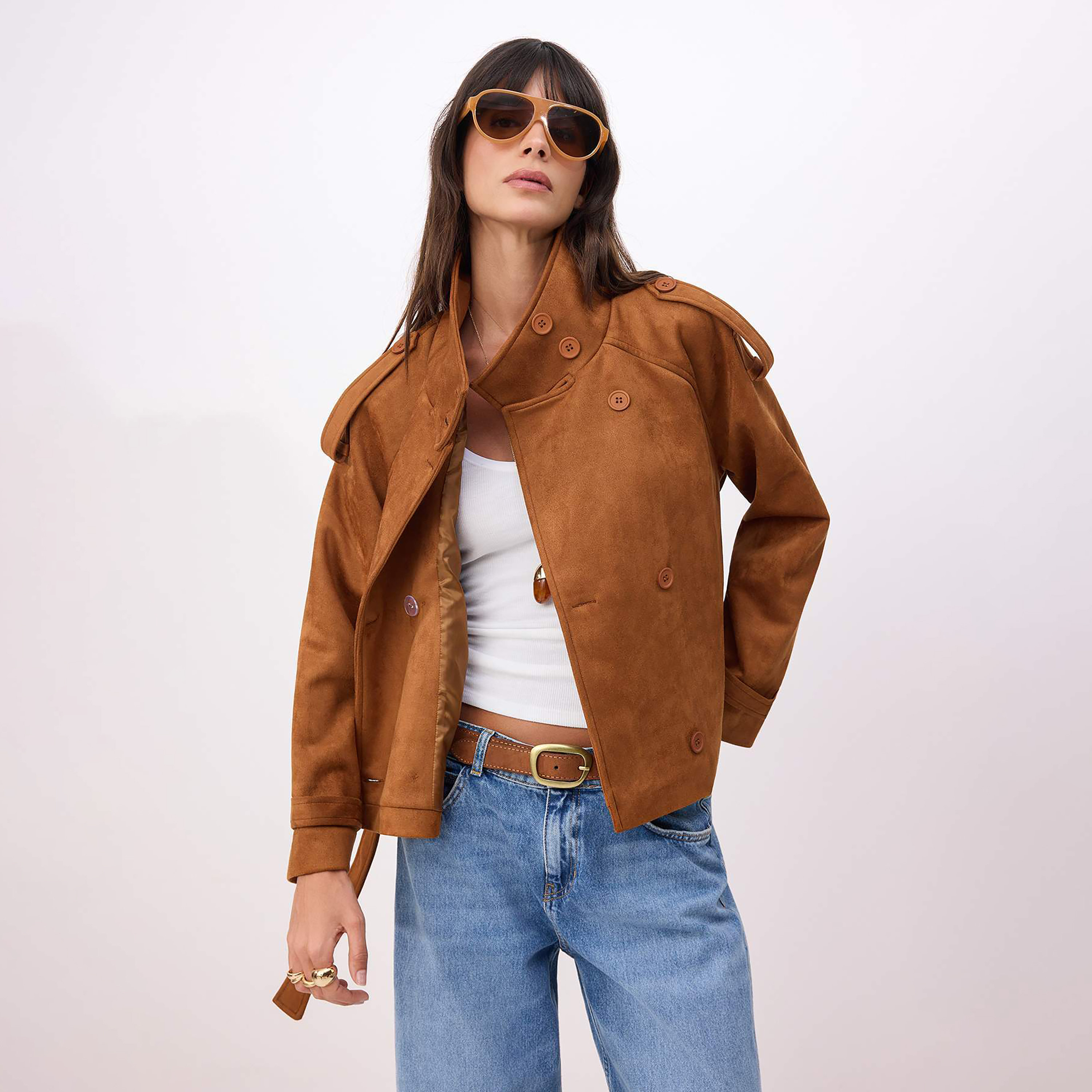 جاكيت ترنش حريمي بياقة قمعية وأكمام رجلان من ترينديول ميلا-women-winterwear-coatsandjackets-coats-image-1