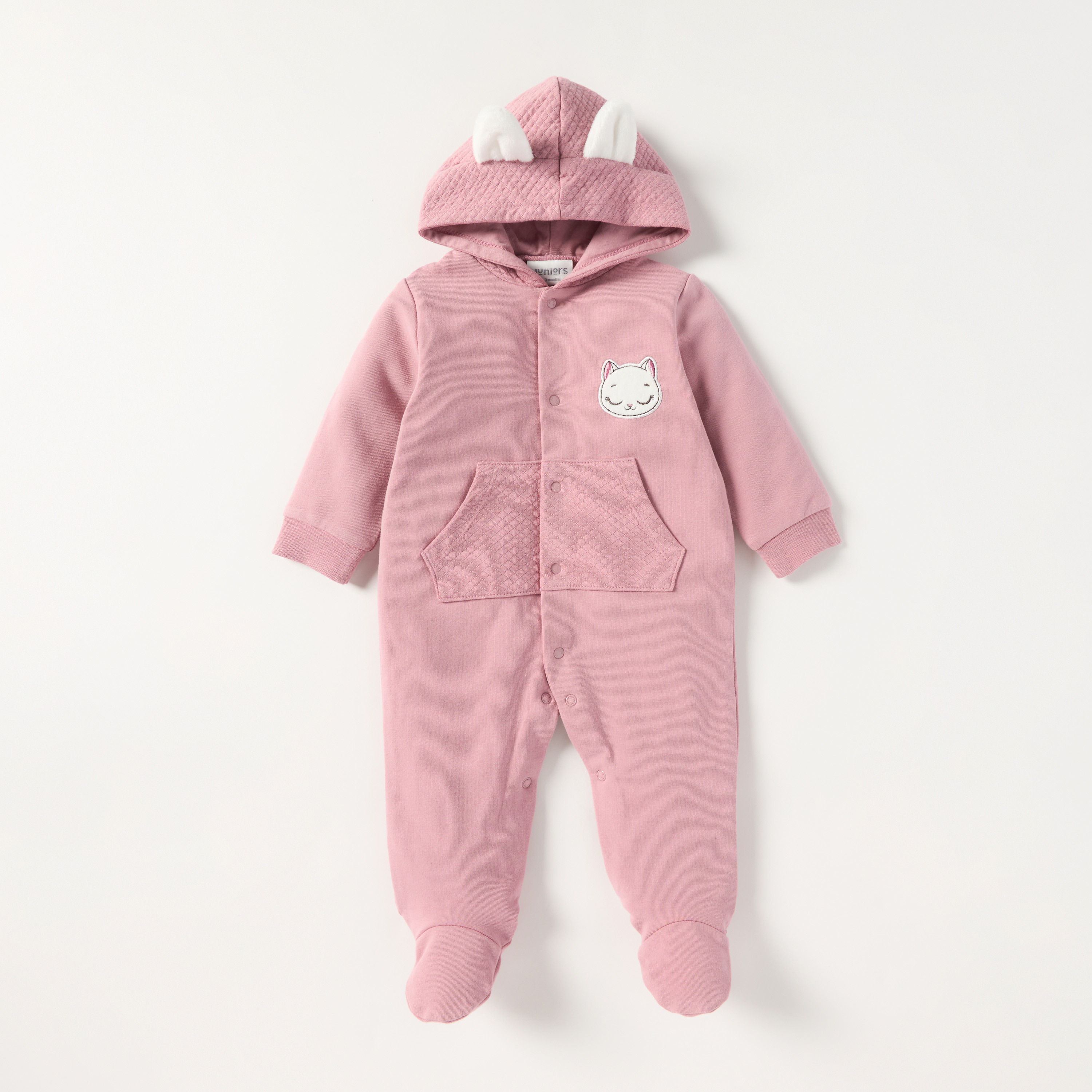 Juniors Ear Applique Hooded Closed Feet Sleepsuit with Button Closure-baby-girls-clothing-nightwear-sleepsuits-image-1