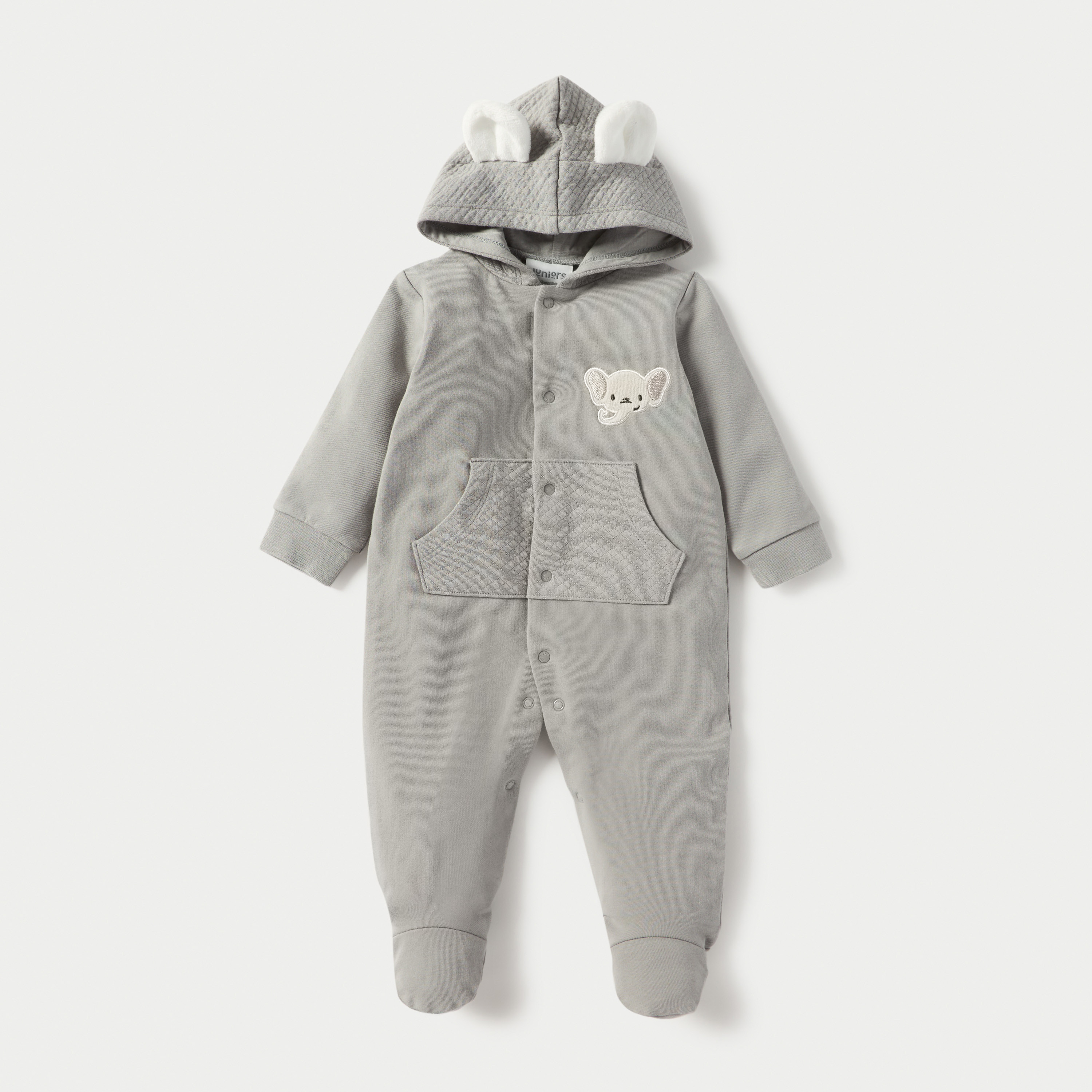 Juniors Ear Applique Hooded Closed Feet Sleepsuit with Button Closure-baby-boys-clothing-winterwear-sleepsuits-image-1