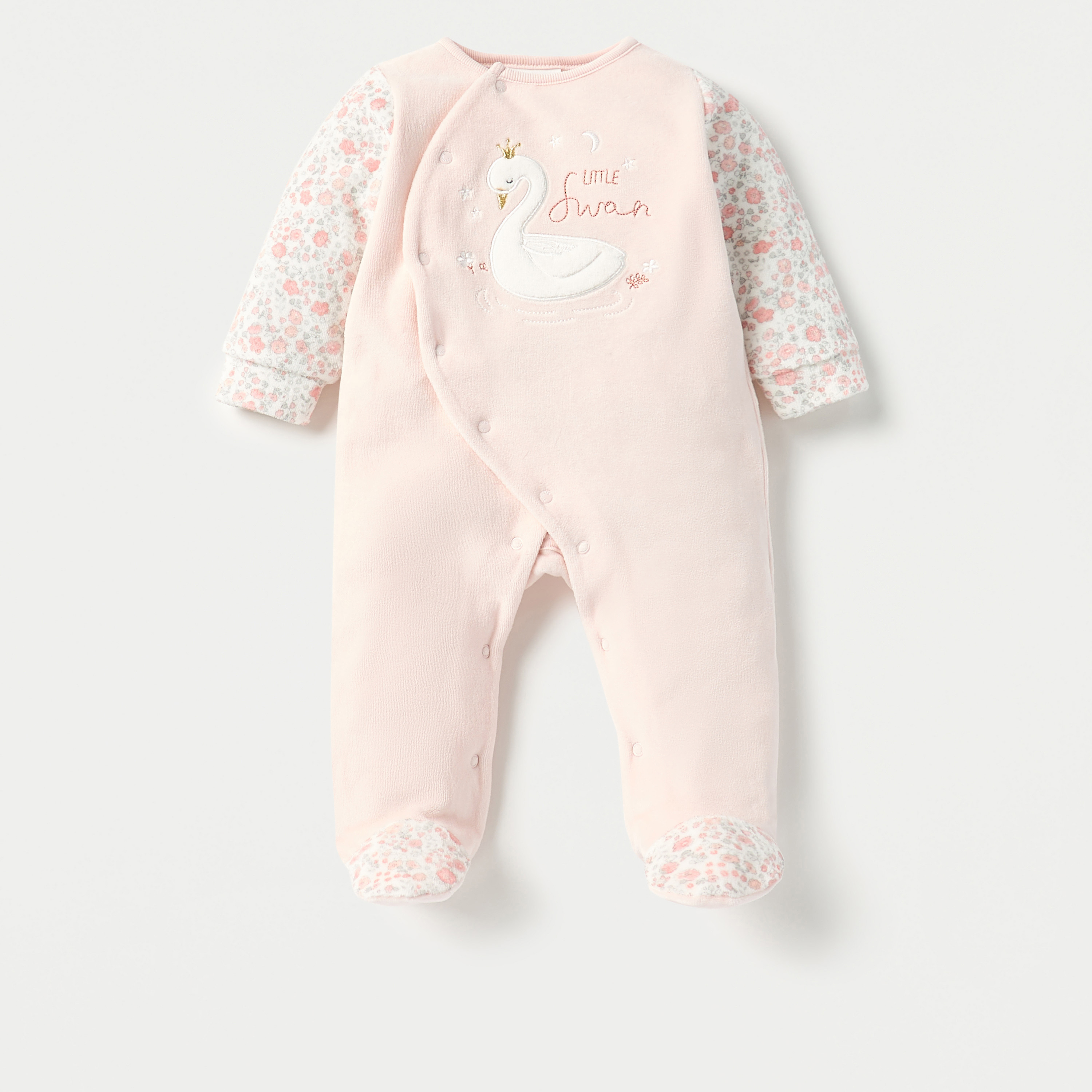 Juniors Printed Velour Closed Feet Sleepsuit with Cap-baby-girls-clothing-nightwear-sleepsuits-image-2