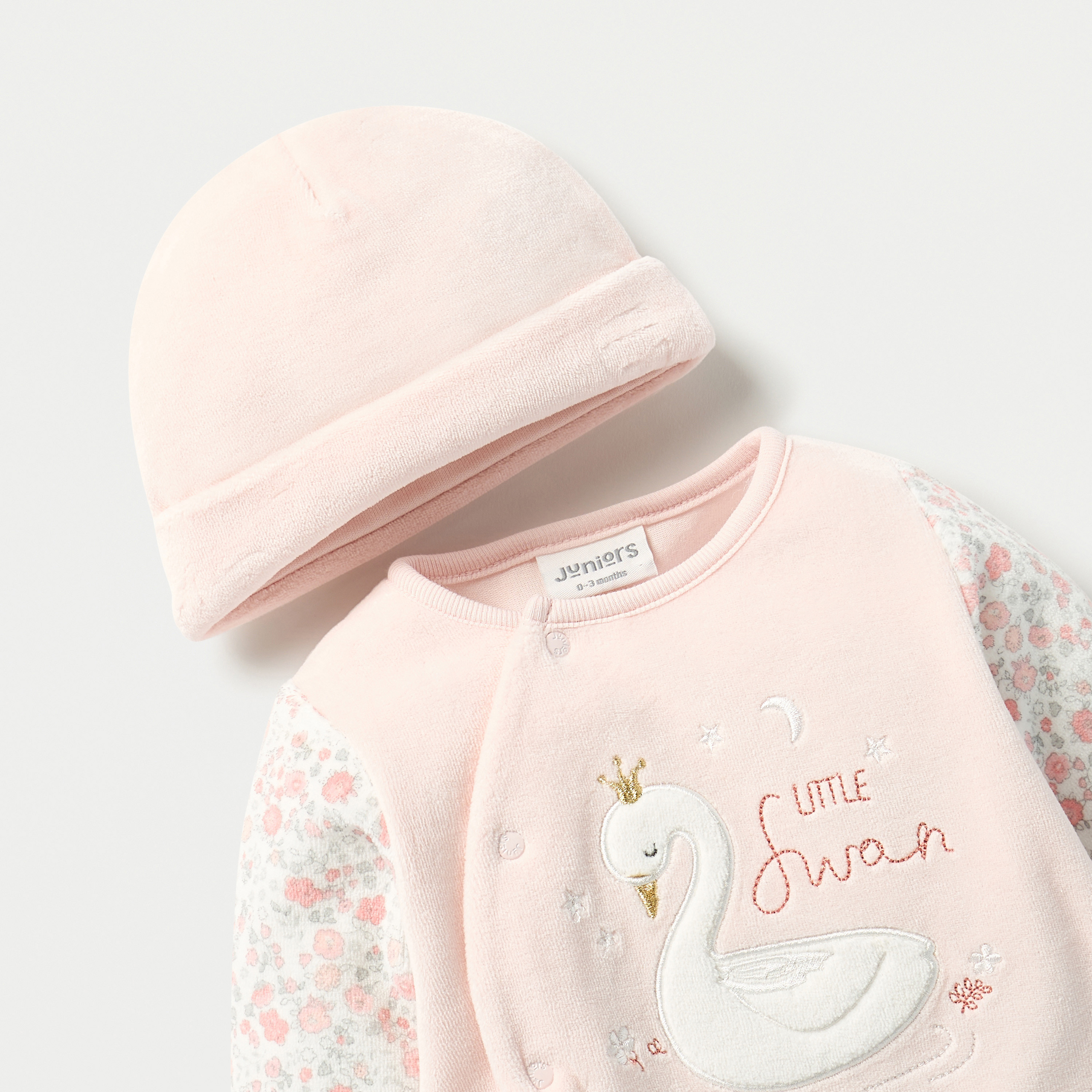 Juniors Printed Velour Closed Feet Sleepsuit with Cap-baby-girls-clothing-nightwear-sleepsuits-image-4