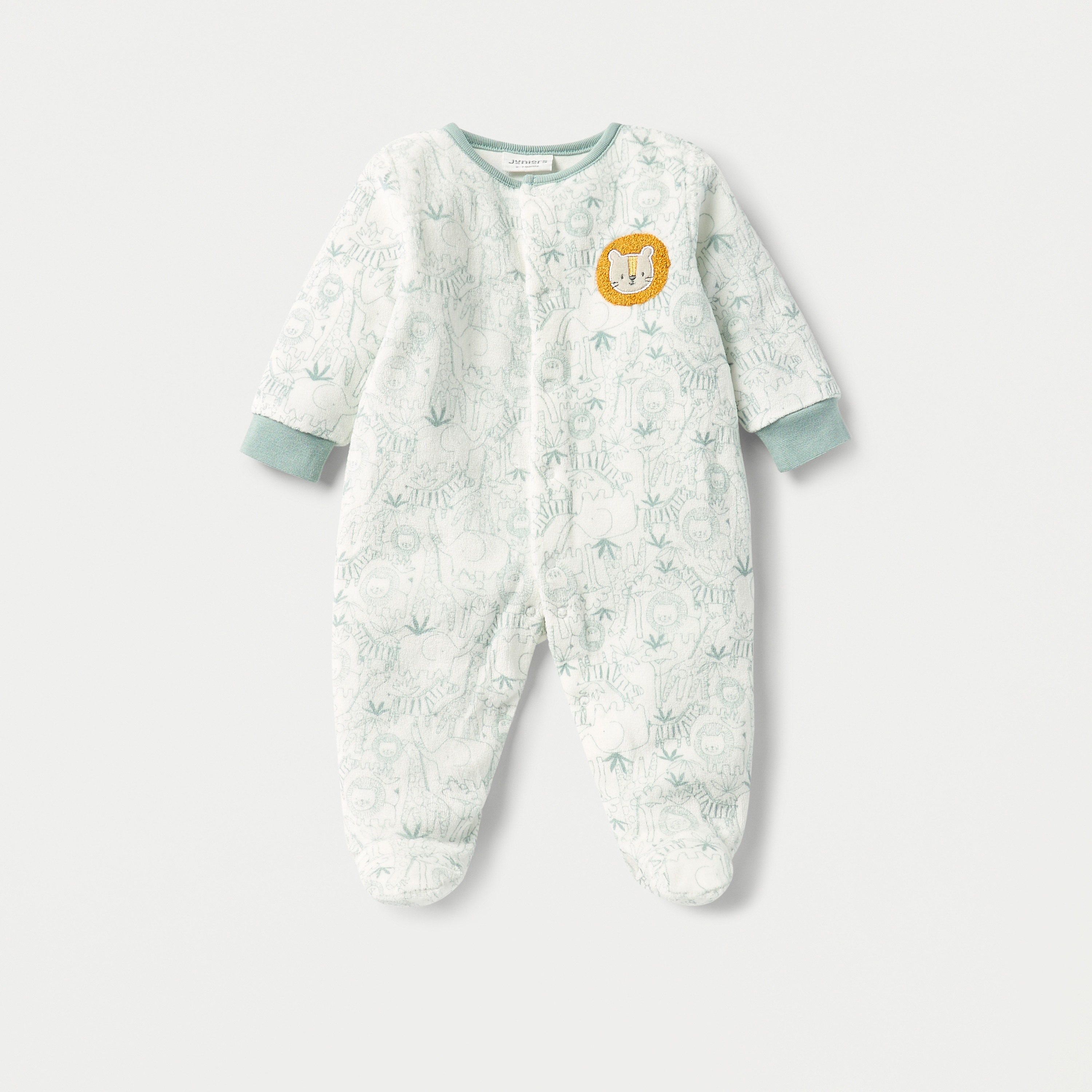 Juniors Lion Print Velour Closed Feet Sleepsuit with Cap-baby-boys-clothing-winterwear-sleepsuits-image-2