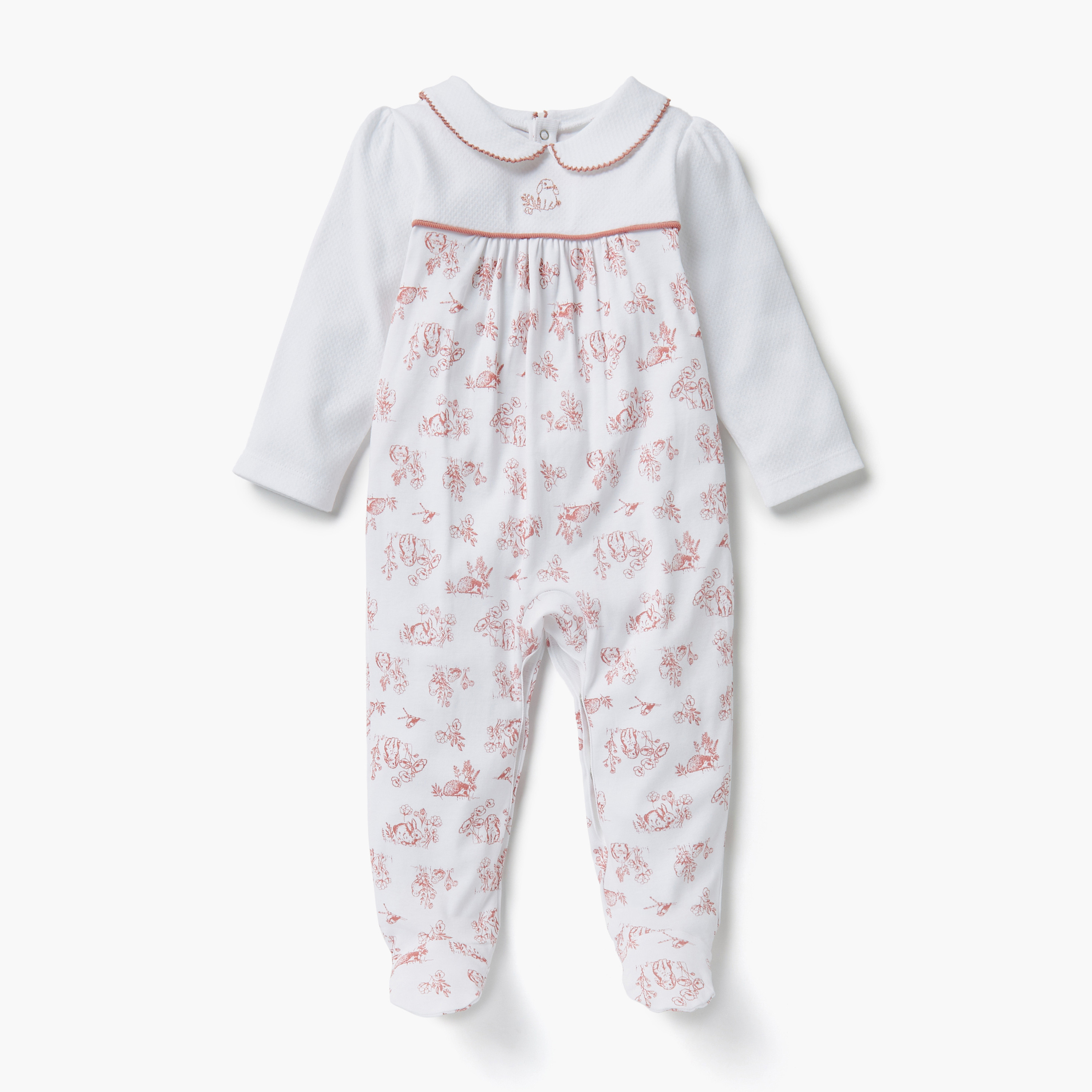 Giggles Animal Print Collared Neckline Closed Feet Sleepsuit with Button Closure-baby-girls-clothing-nightwear-sleepsuits-image-1