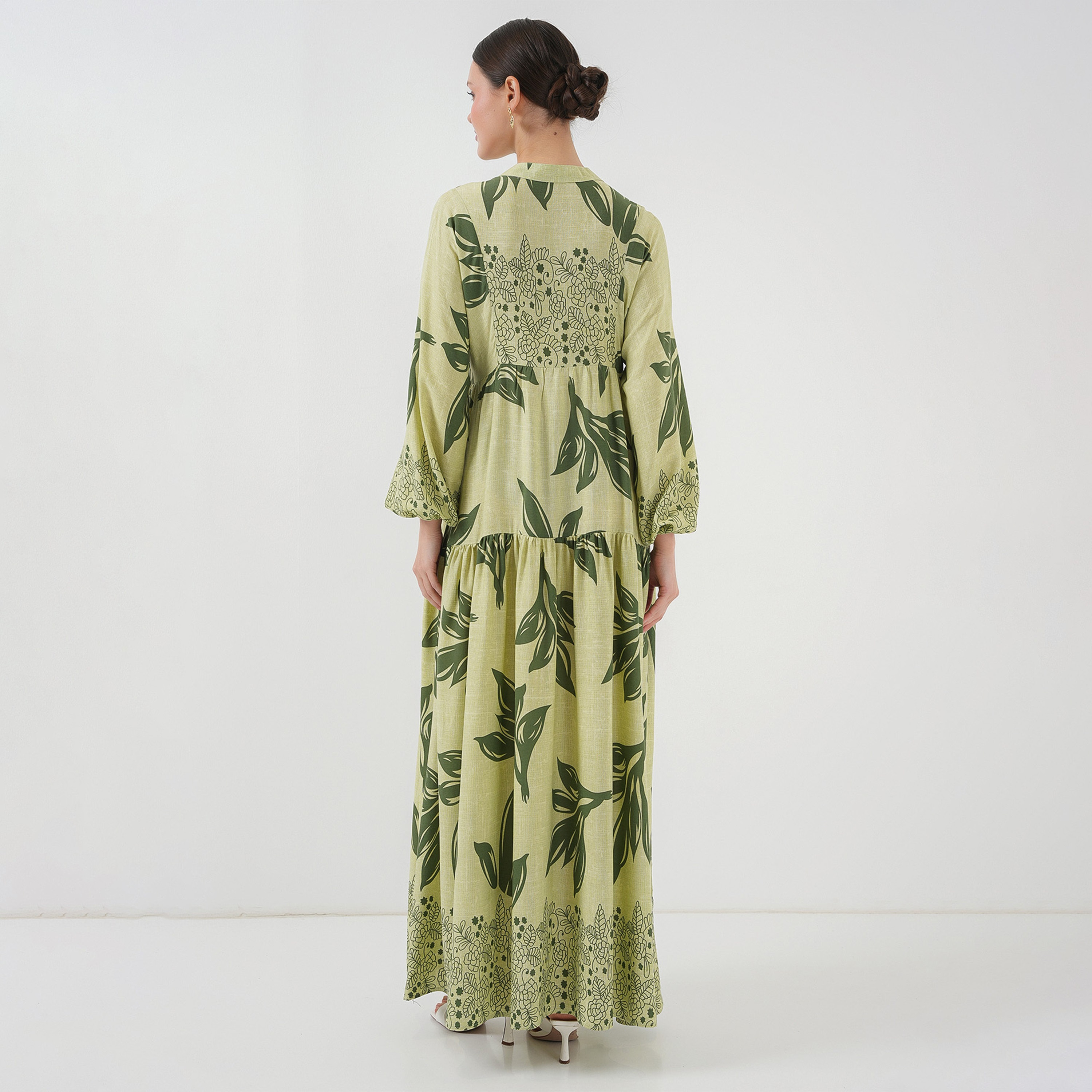 Bigdart Boho Print Viscose Mandarin Collar Balloon Sleeves Tiered Women's Maxi Dress-women-clothing-dresses-image-3
