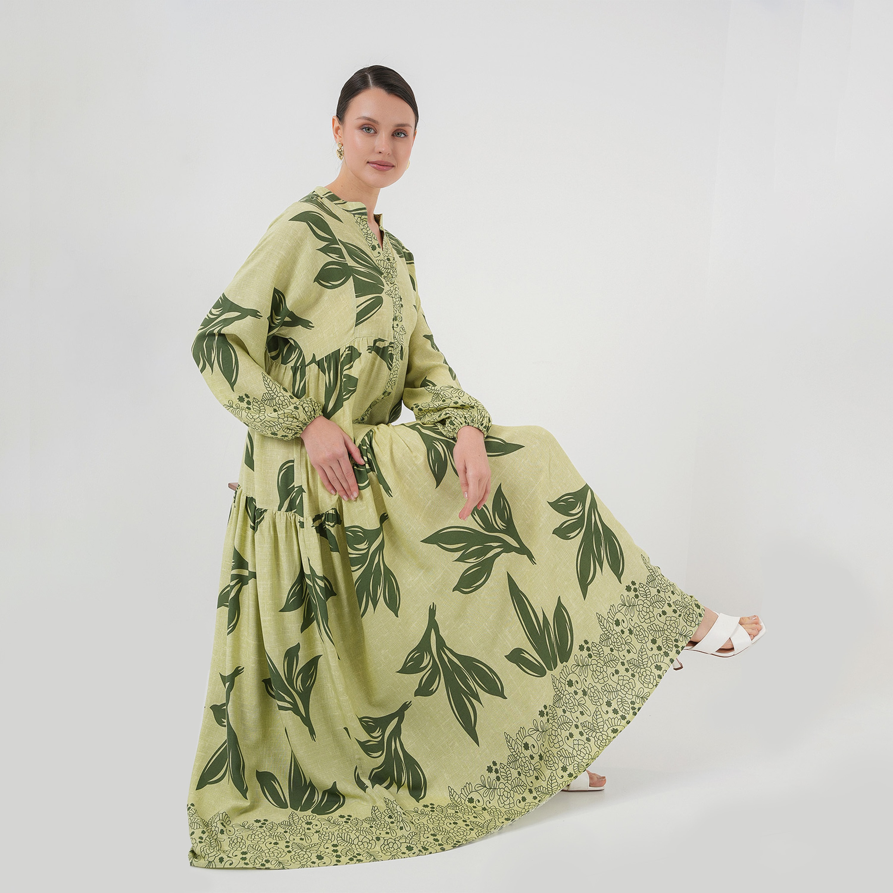 فستان ماكسي نسائي بطبعة بوهو من الفيسكوز، بياقة الماندرين وأكمام بالون وطبقات من بيجدارت-women-clothing-dresses-image-19