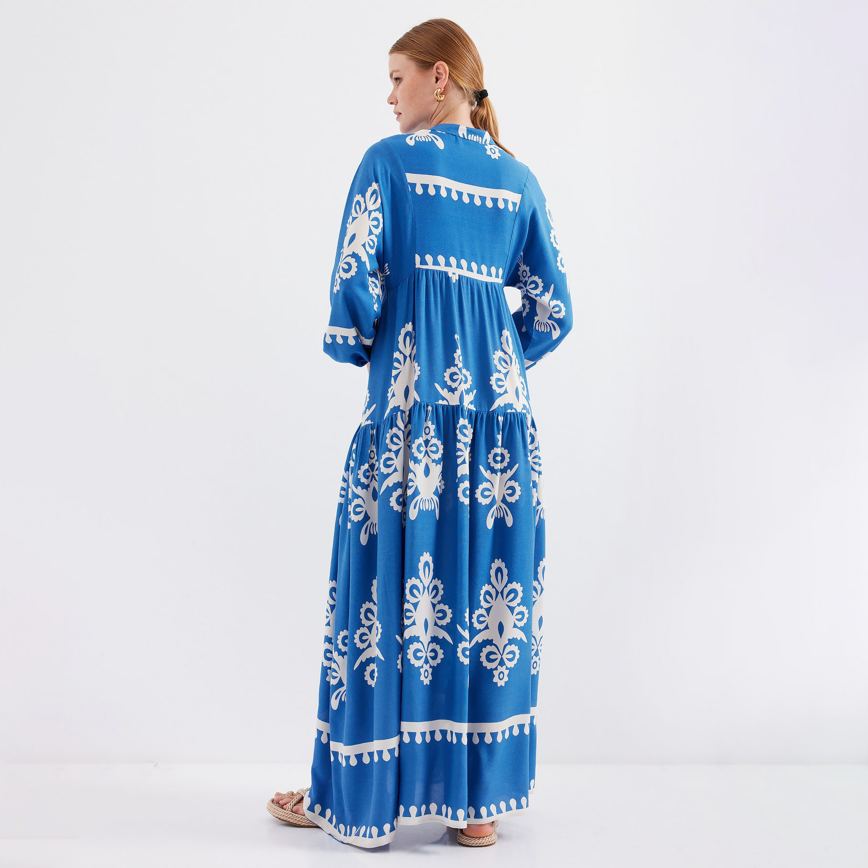 فستان ماكسي نسائي بطبعة بوهو من الفيسكوز، بياقة الماندرين وأكمام بالون وطبقات من بيجدارت-women-clothing-dresses-image-4