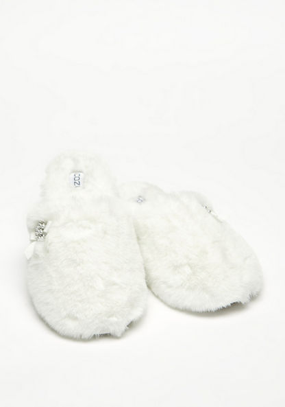 Pearl Embellished Bedroom Slippers with Faux Fur Detail-Women%27s Bedroom Slippers-image-3