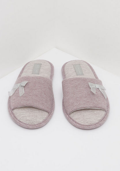 Textured Slide Slippers with Bow Accent