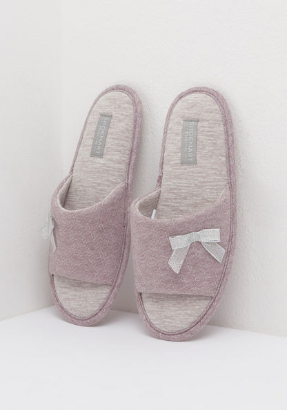 Textured Slide Slippers with Bow Accent