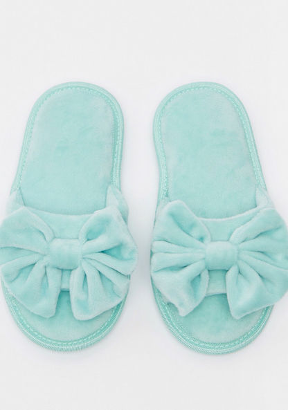 Bow Accented Open Toe Slip-On Bedroom Slippers-Girl%27s Bedroom Slippers-image-3