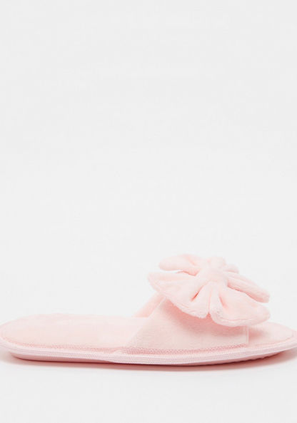 Bow Accented Open Toe Slip-On Bedroom Slippers-Girl%27s Bedroom Slippers-image-0