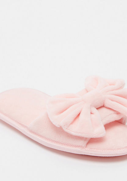 Bow Accented Open Toe Slip-On Bedroom Slippers-Girl%27s Bedroom Slippers-image-1