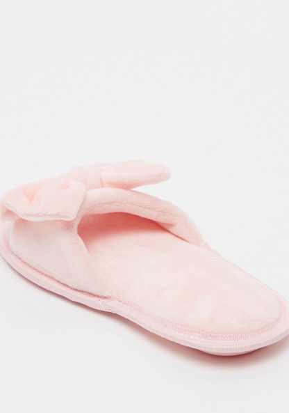 Bow Accented Open Toe Slip-On Bedroom Slippers-Girl%27s Bedroom Slippers-image-2