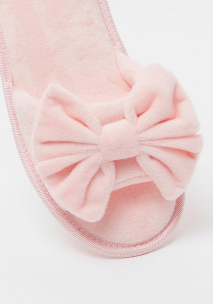 Bow Accented Open Toe Slip-On Bedroom Slippers-Girl%27s Bedroom Slippers-image-4