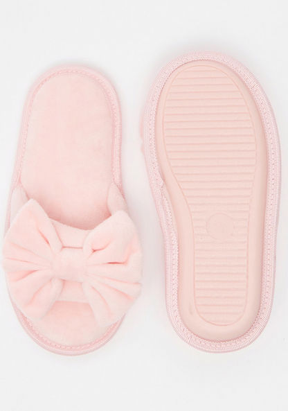 Bow Accented Open Toe Slip-On Bedroom Slippers-Girl%27s Bedroom Slippers-image-5