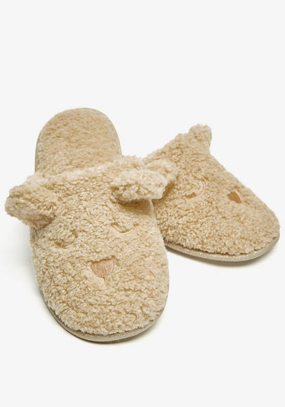 Teddy Bear Ear Applique Closed Toe Bedroom Slippers