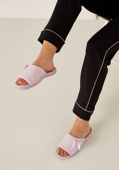 Textured Slip-On Bedroom Slippers-Women%27s Bedroom Slippers-image-0