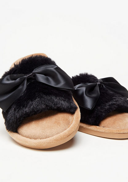 Cozy Bow Accented Slip-On Bedroom Slippers-Women%27s Bedroom Slippers-image-3