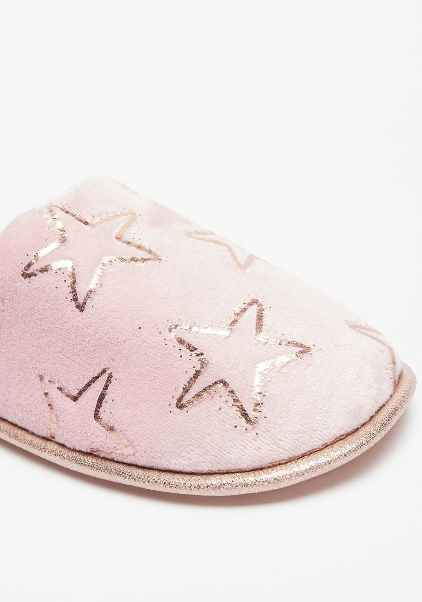 Cozy Star Foil Print Slip-On Bedroom Mules-Girl%27s Bedroom Slippers-image-4