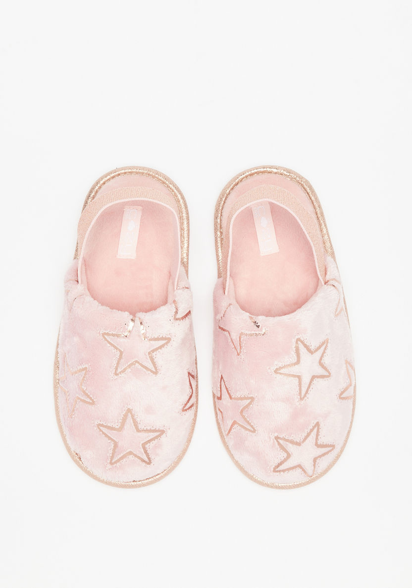 Cozy Star Detail Slip-On Bedroom Mules with Elastic Strap-Girl%27s Bedroom Slippers-image-0